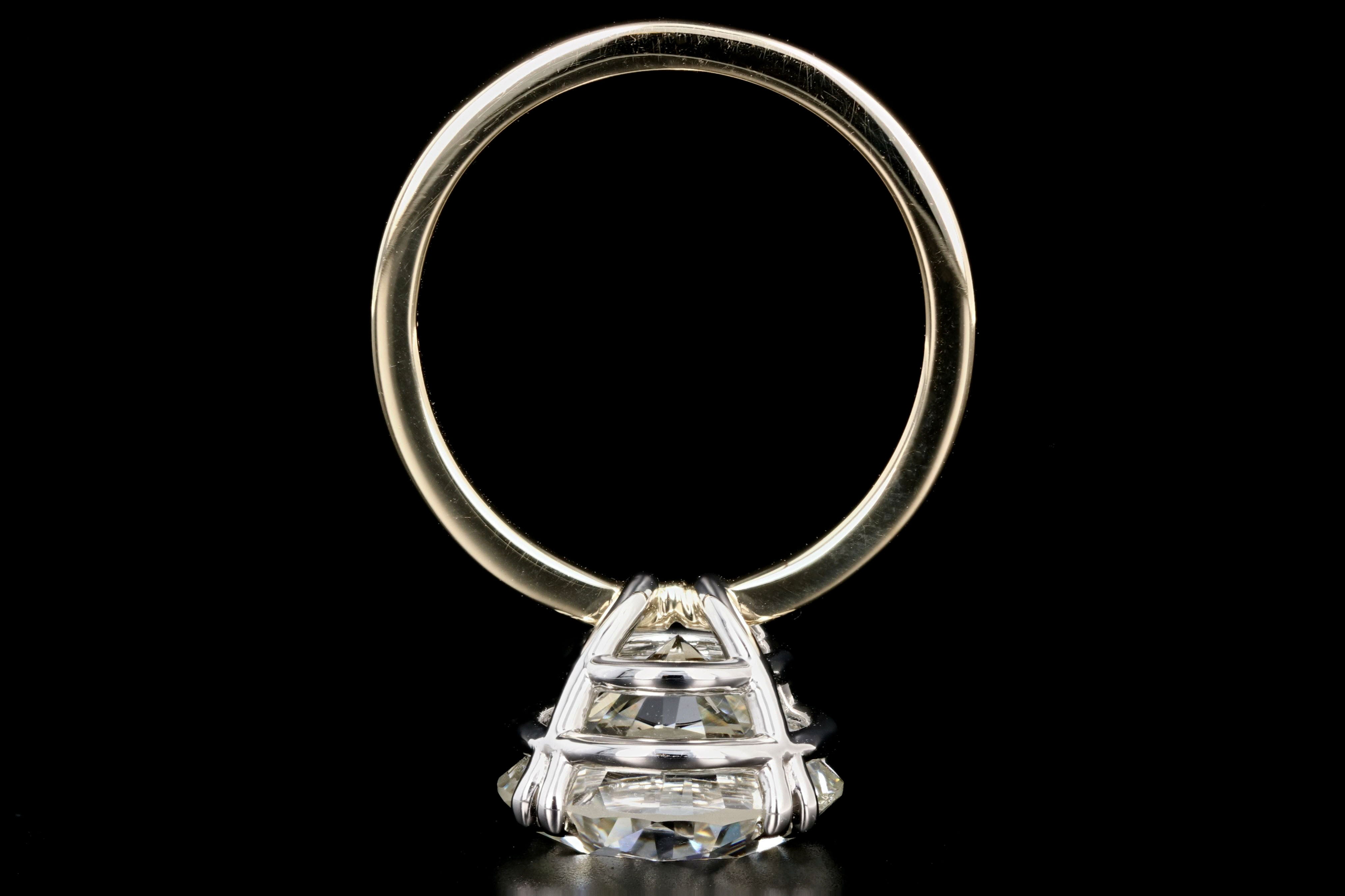 New 18K Yellow Gold and Platinum 6.20 Carat Round Brilliant Cut Diamond Engagement Ring GIA Certiifed - Queen May
