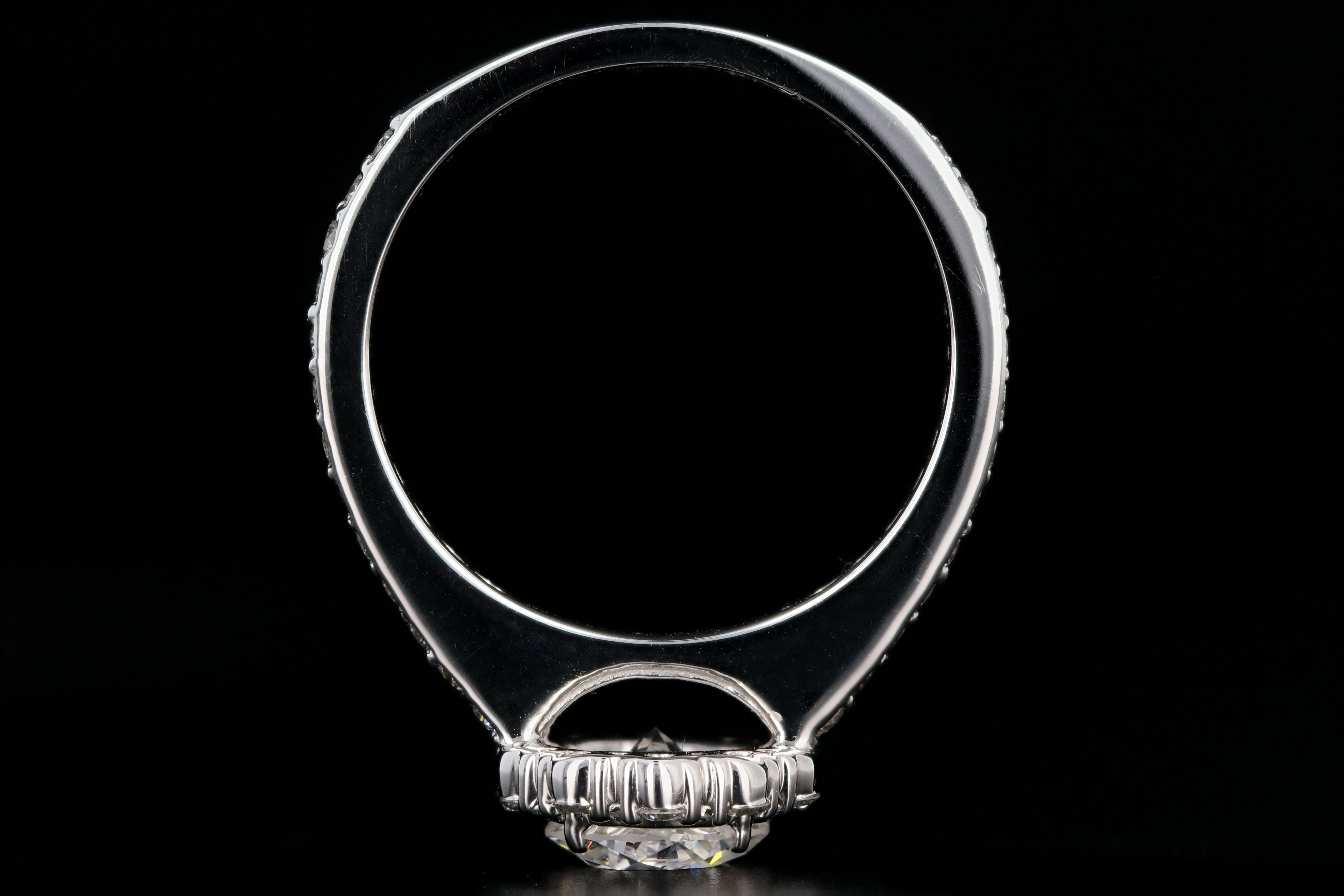 New 18K White Gold 1.03 Carat Round Brilliant Diamond Halo Engagement Ring GIA Certified - Queen May
