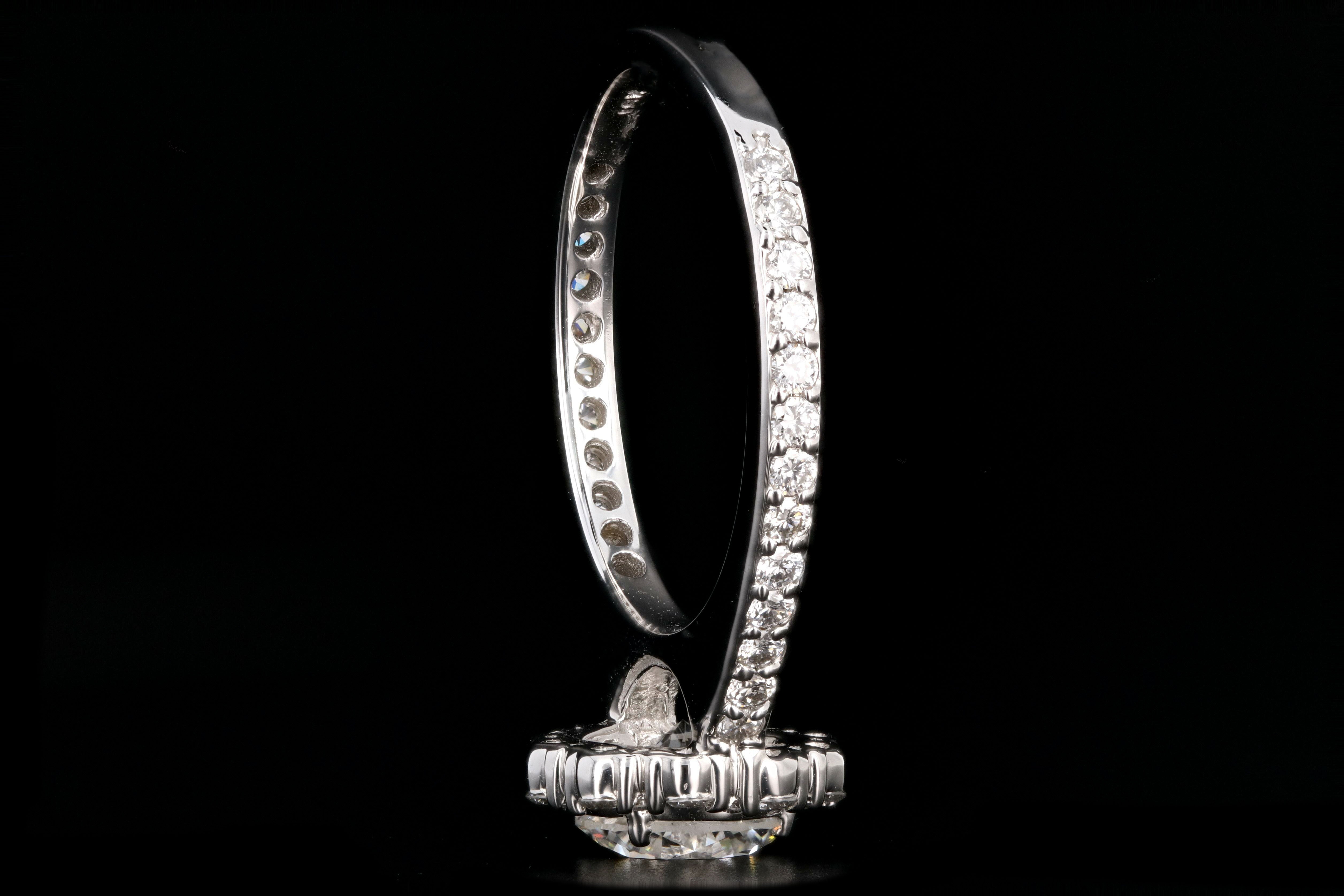New 18K White Gold 1.03 Carat Round Brilliant Diamond Halo Engagement Ring GIA Certified - Queen May