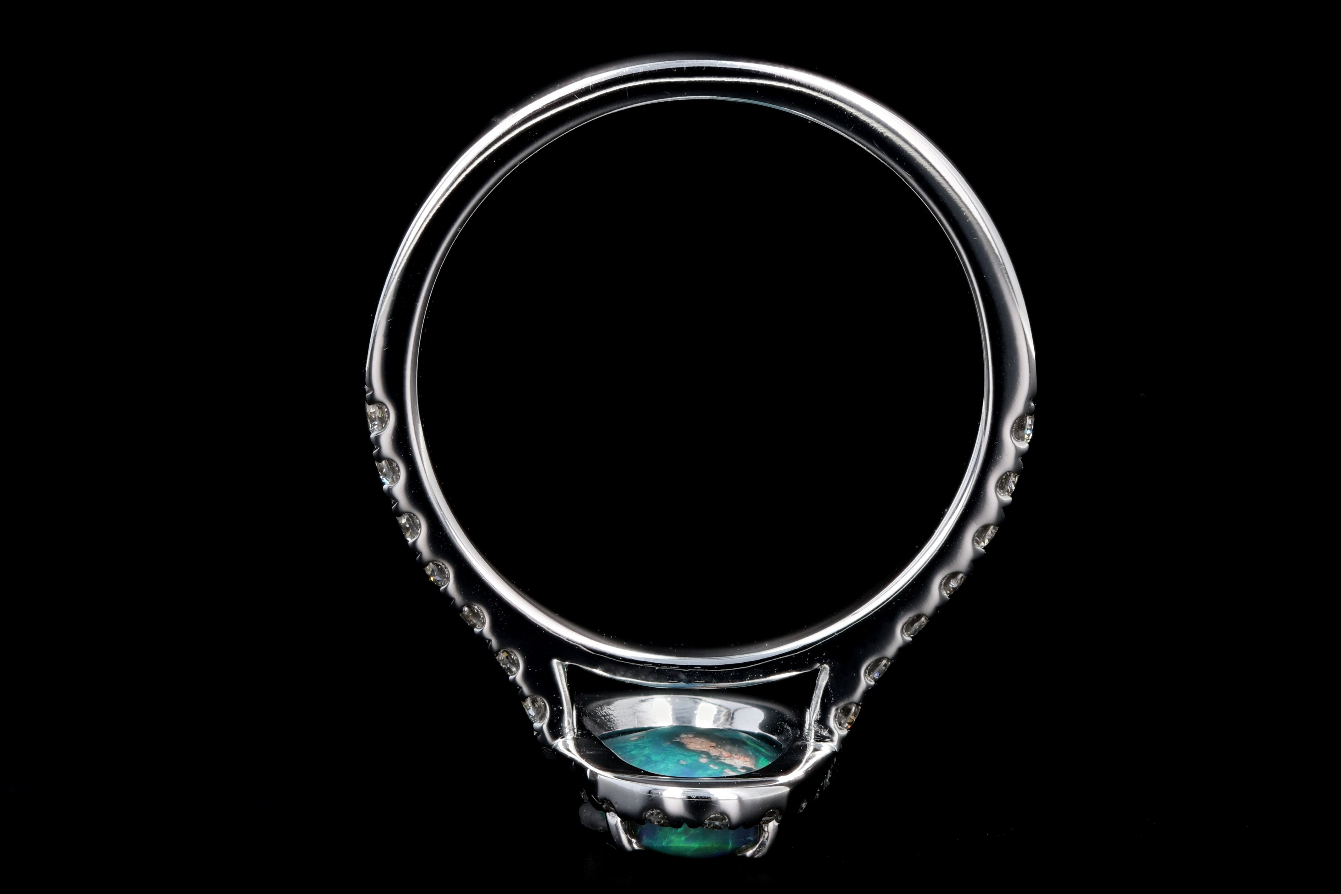 New 14K White Gold 1.11 Carat Oval Cut Black Opal and Diamond Ring - Queen May