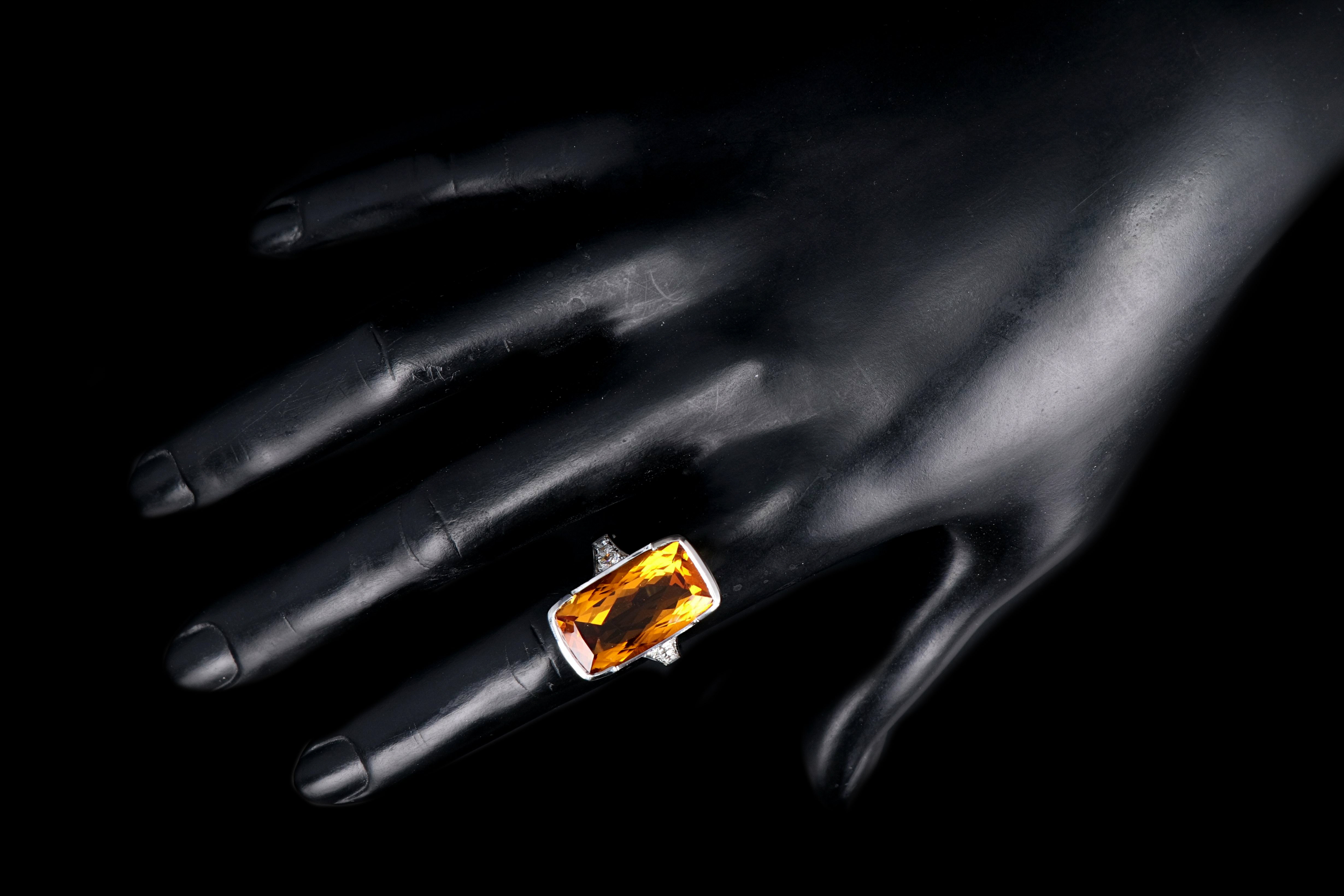 Modern 18K White Gold 11.2 Carat Citrine and Diamond Cocktail Ring - Queen May