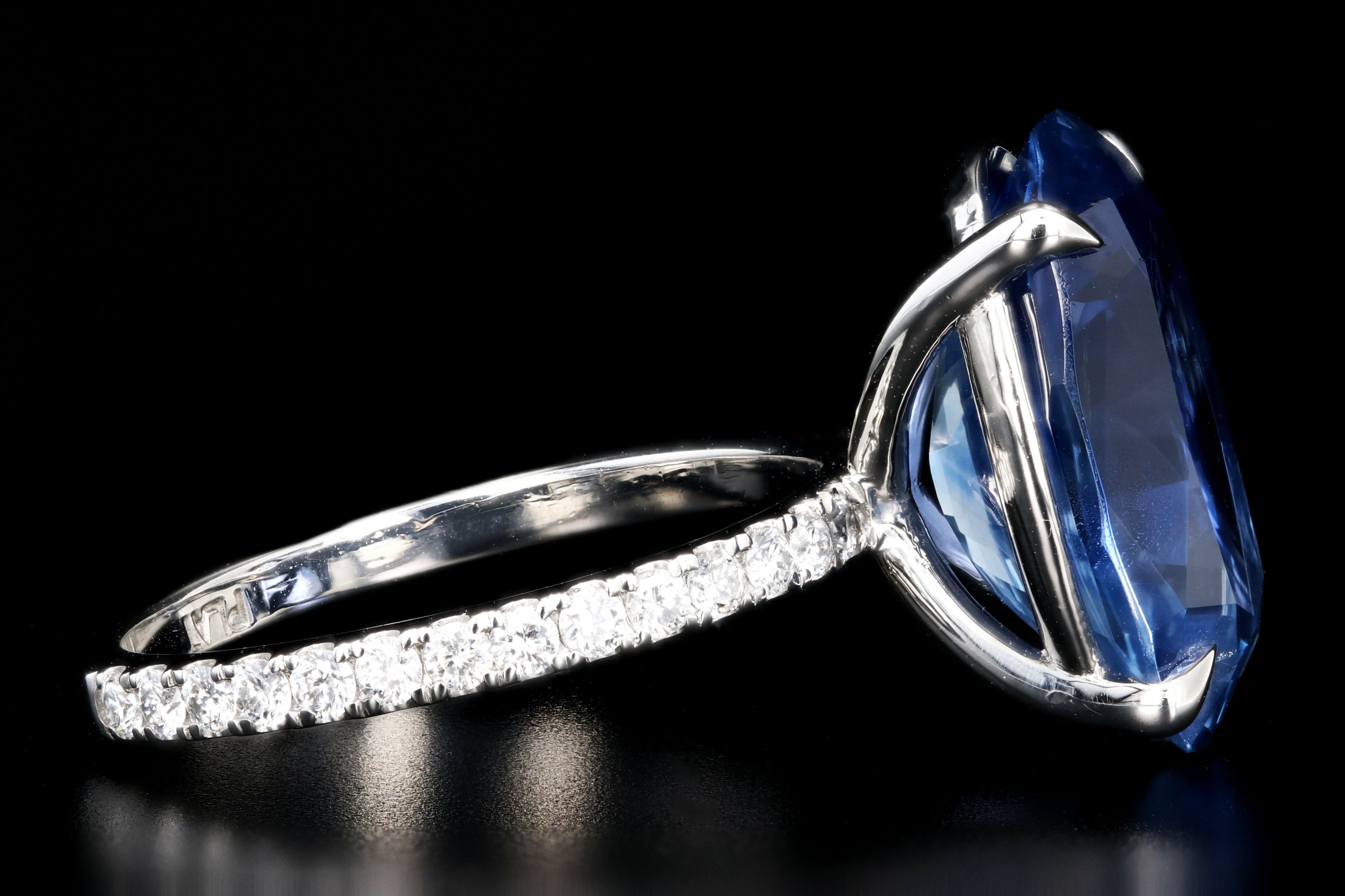 New Platinum 9.72 Carat Cornflower Oval Cut No Heat Sapphire and Diamond Ring GIA Certified - Queen May