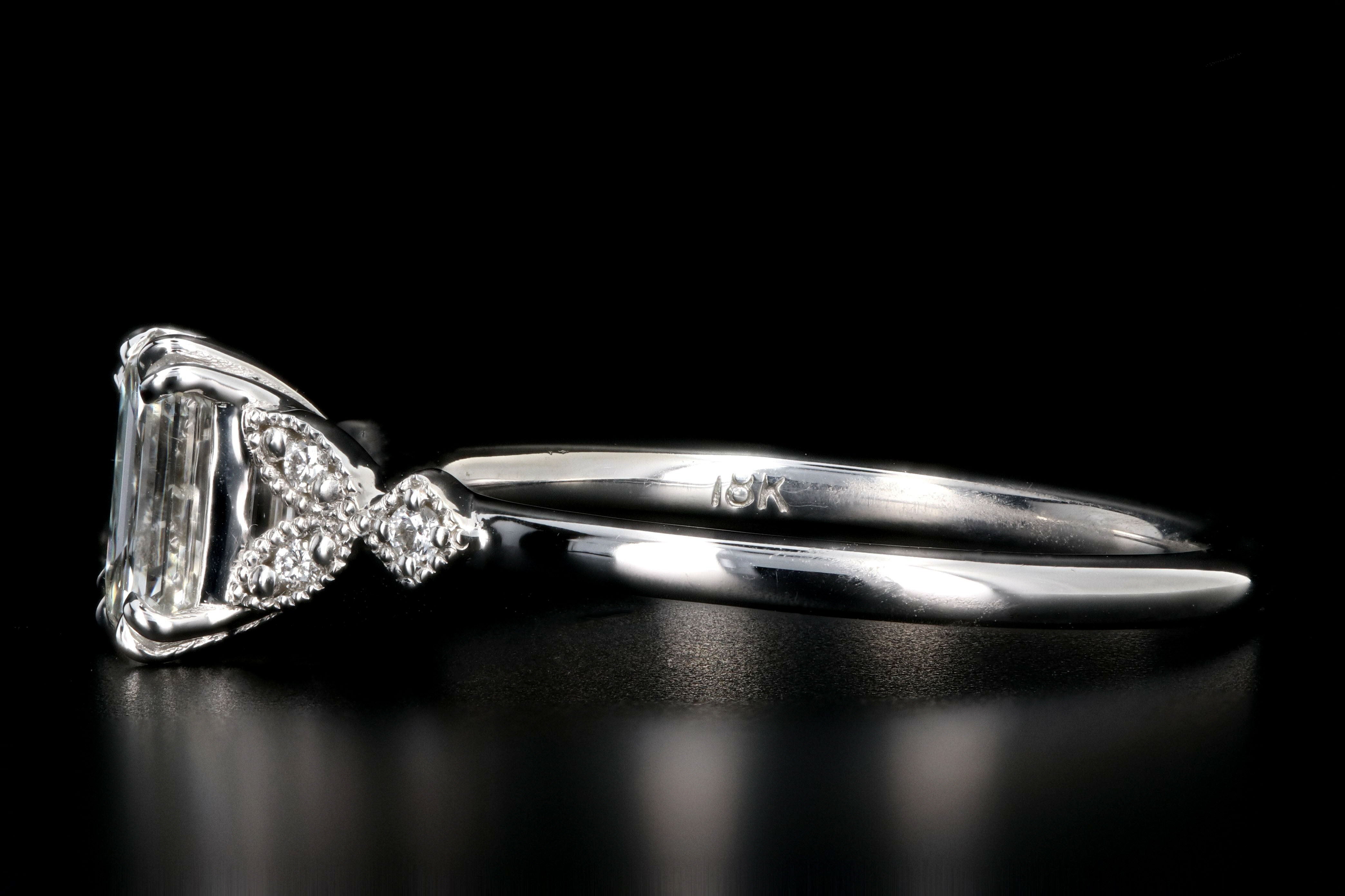 New 18K White Gold 1.22 Carat Emerald Cut Diamond Engagement Ring GIA Certified - Queen May