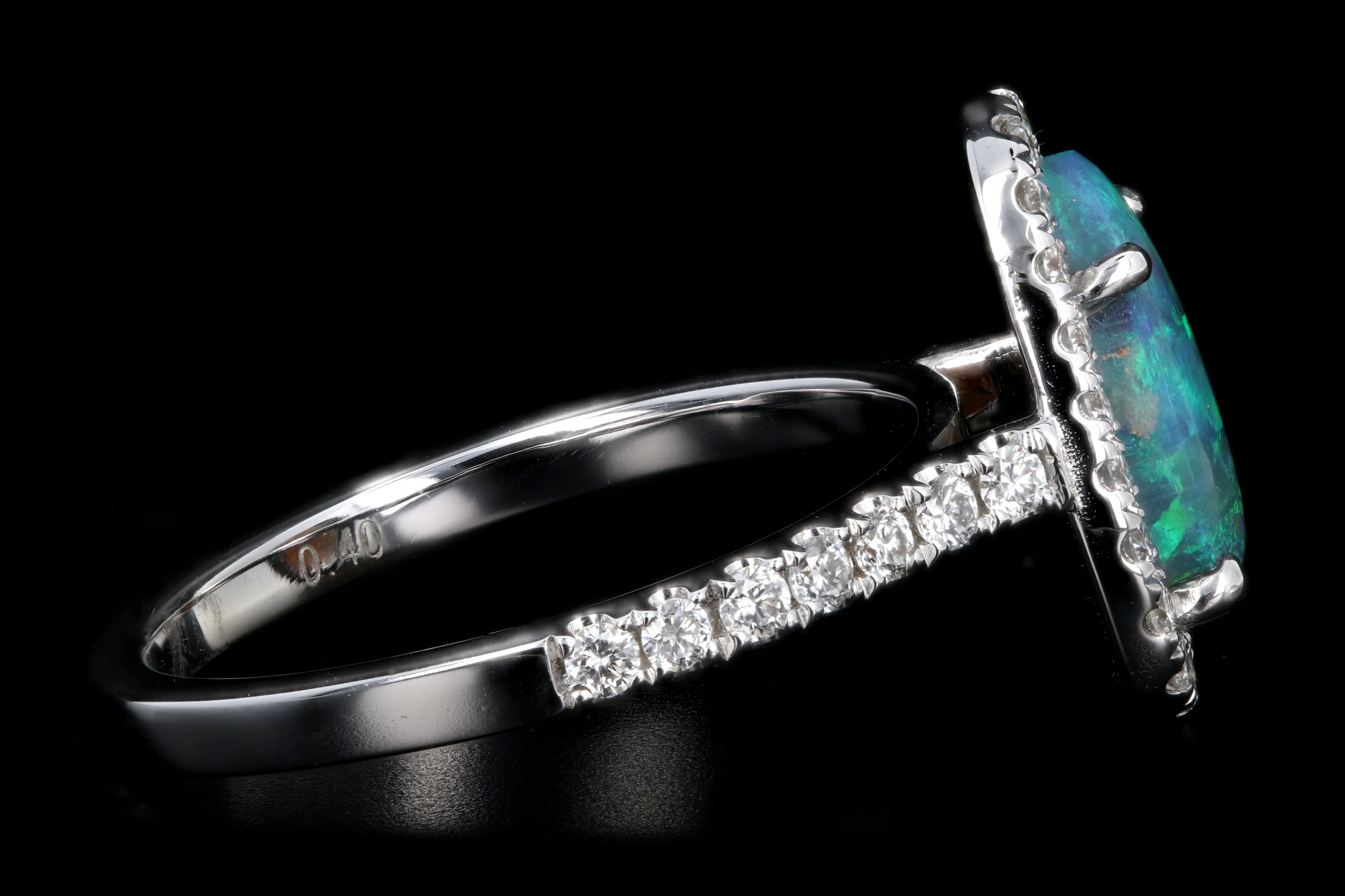New 14K White Gold 1.11 Carat Oval Cut Black Opal and Diamond Ring - Queen May