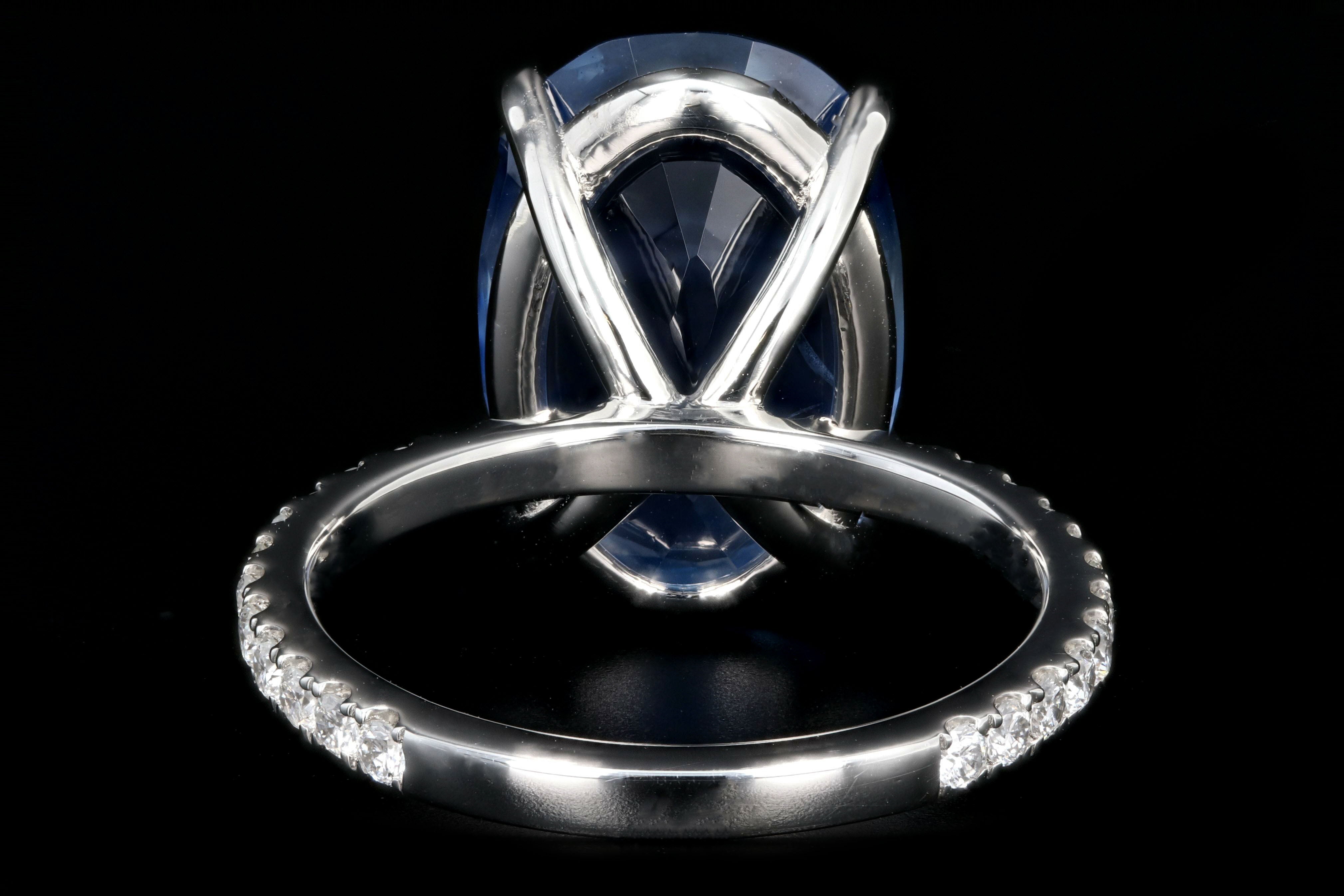 New Platinum 9.72 Carat Cornflower Oval Cut No Heat Sapphire and Diamond Ring GIA Certified - Queen May