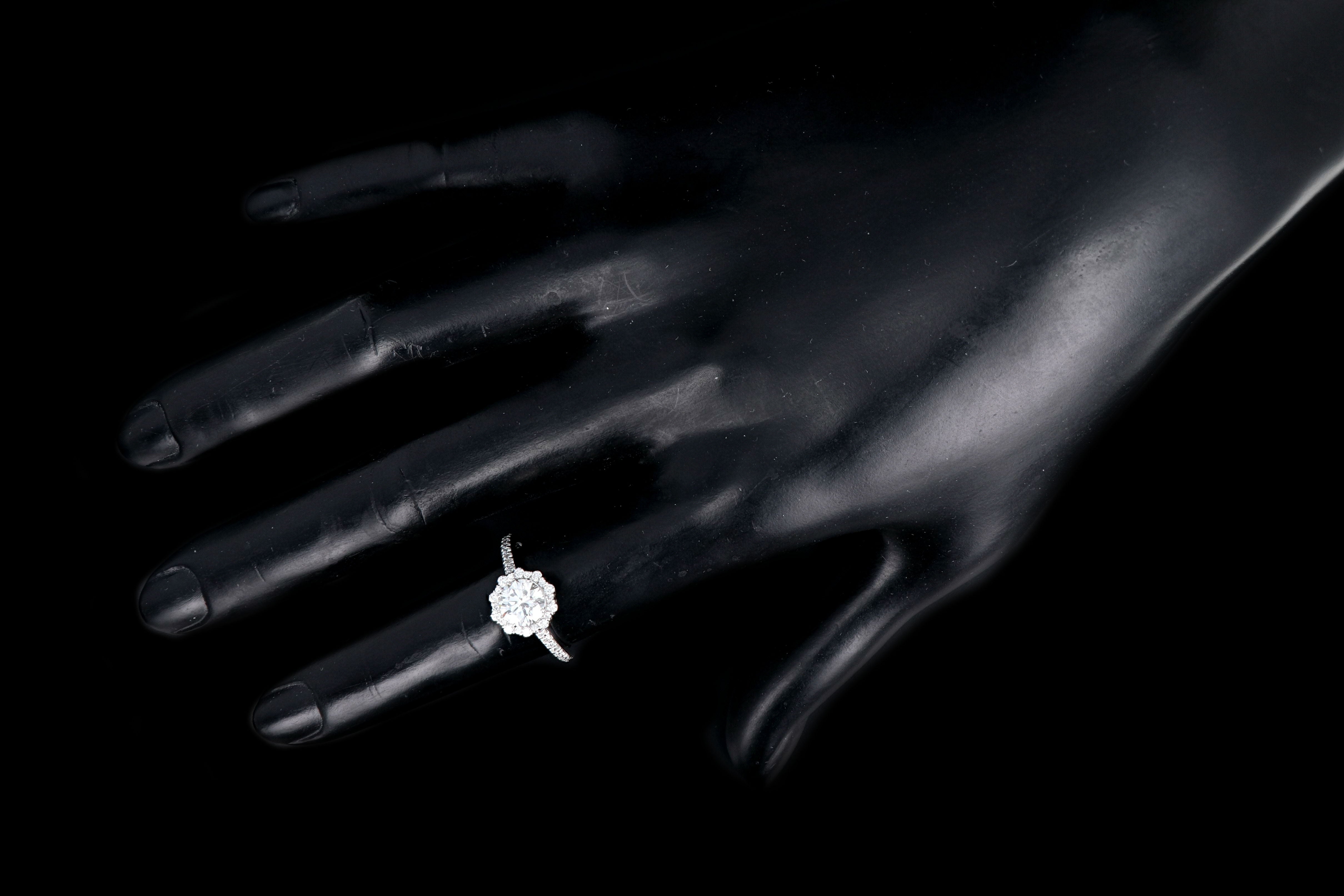 New 18K White Gold 1.03 Carat Round Brilliant Diamond Halo Engagement Ring GIA Certified - Queen May