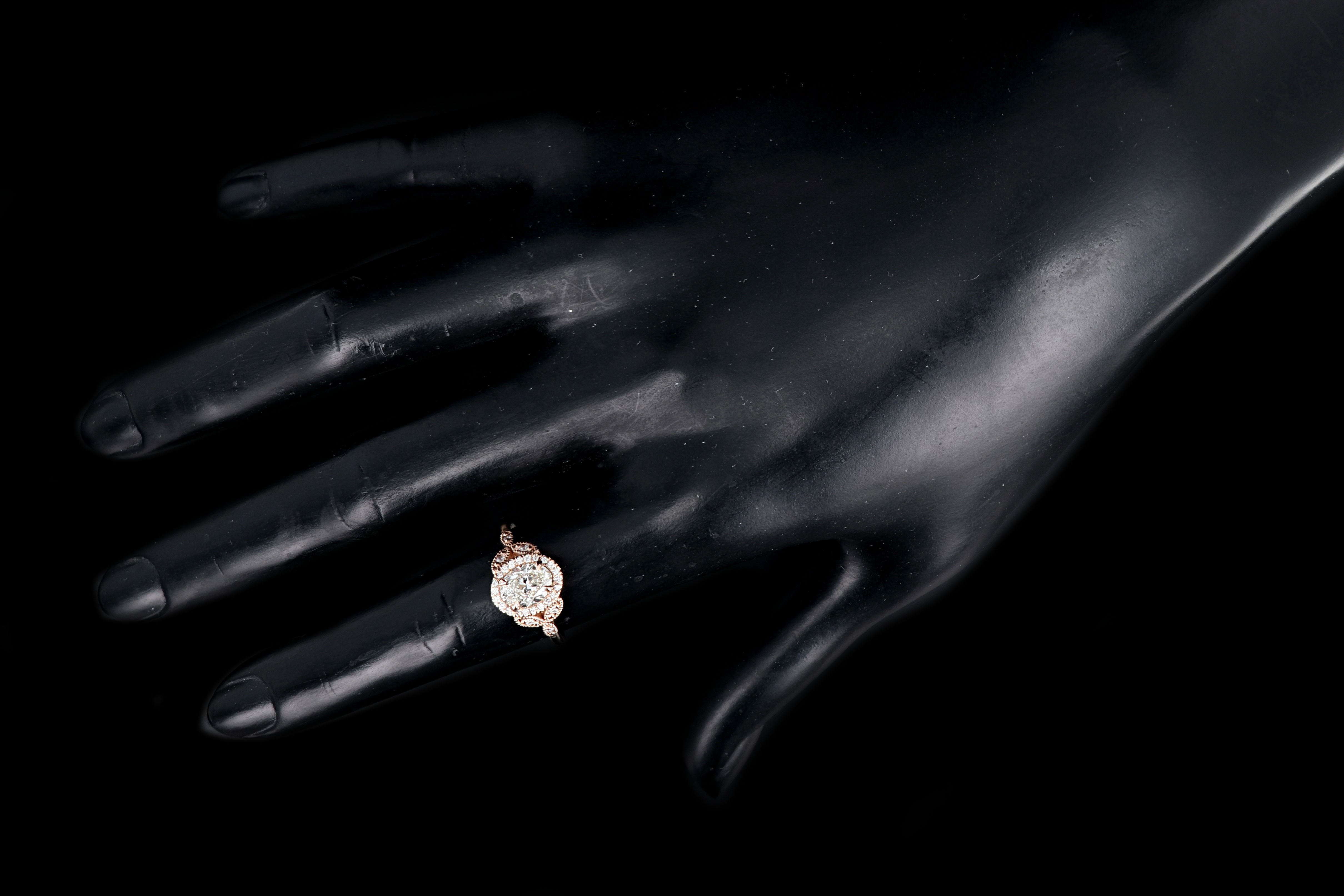 New 18K Rose Gold 1.22 Carat Oval Cut Diamond Halo Engagement Ring GIA Certified - Queen May