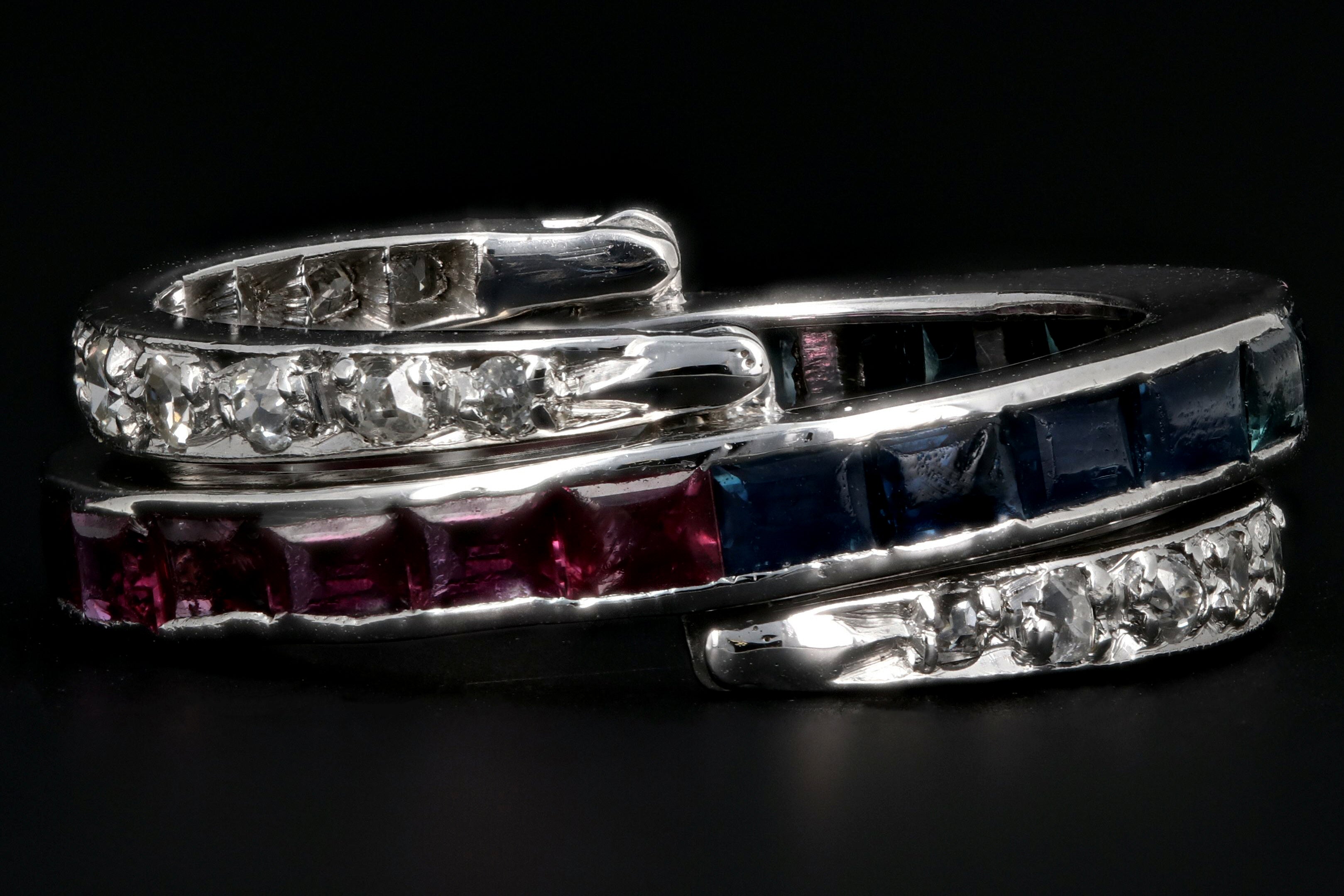 Art Deco Platinum Flip Ring with Sapphires, Rubies, and Diamonds - Queen May