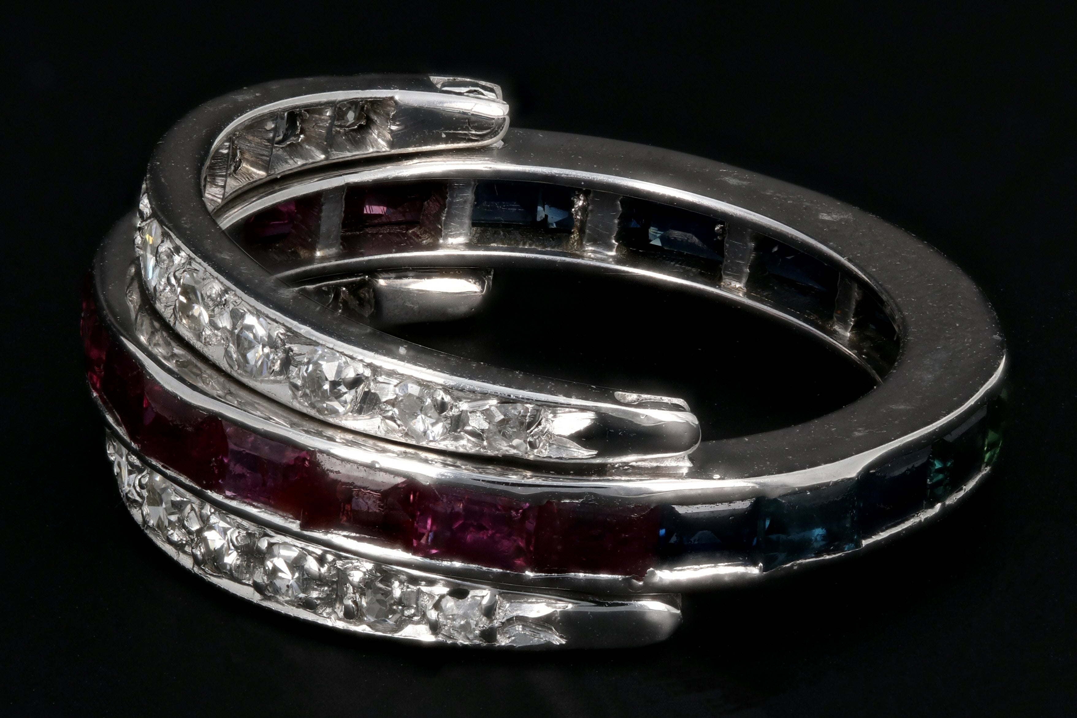 Art Deco Platinum Flip Ring with Sapphires, Rubies, and Diamonds - Queen May