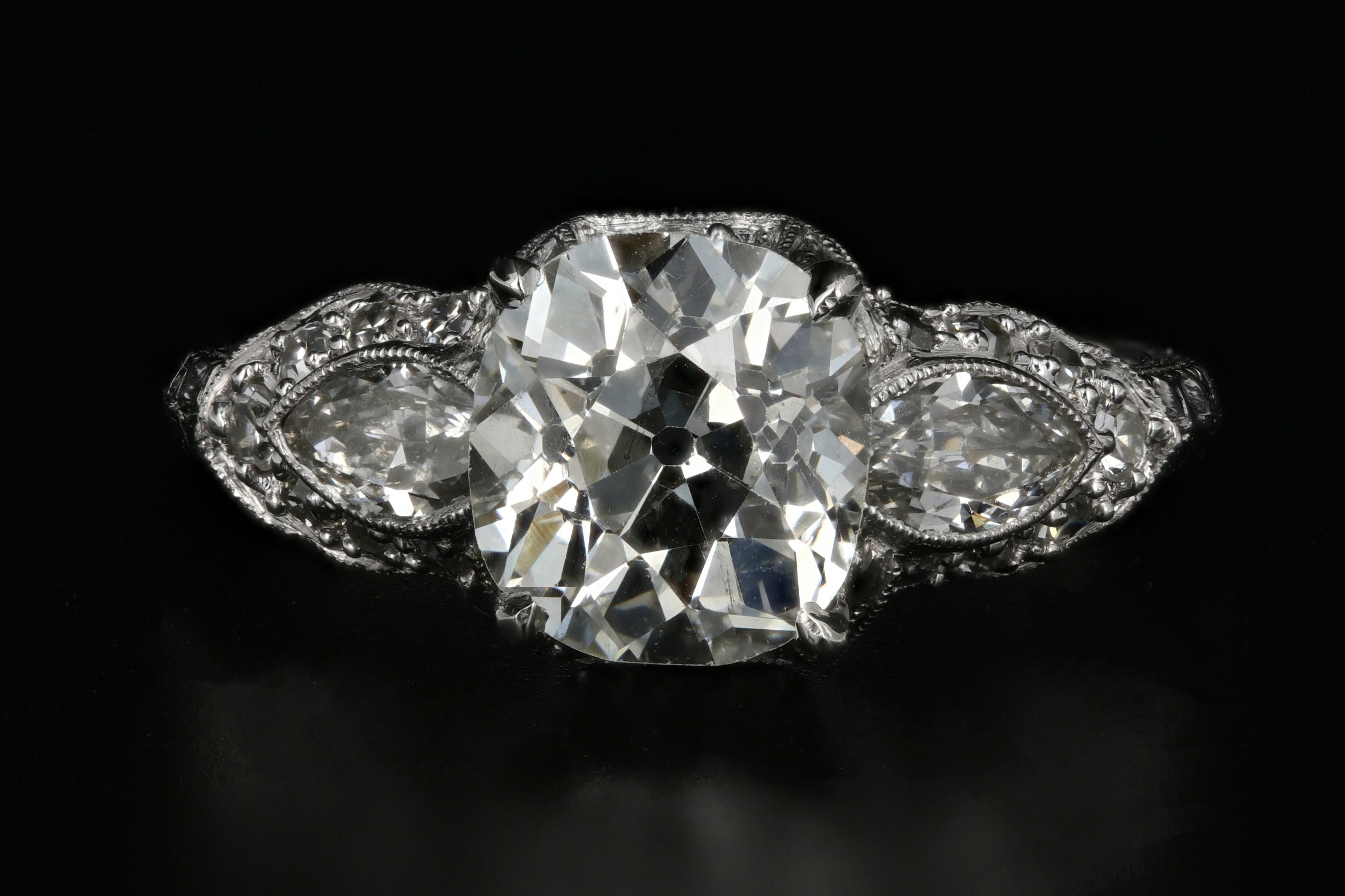 Art Deco Platinum 2.15 Carat Old Mine Cut Diamond Engagement Ring - Queen May