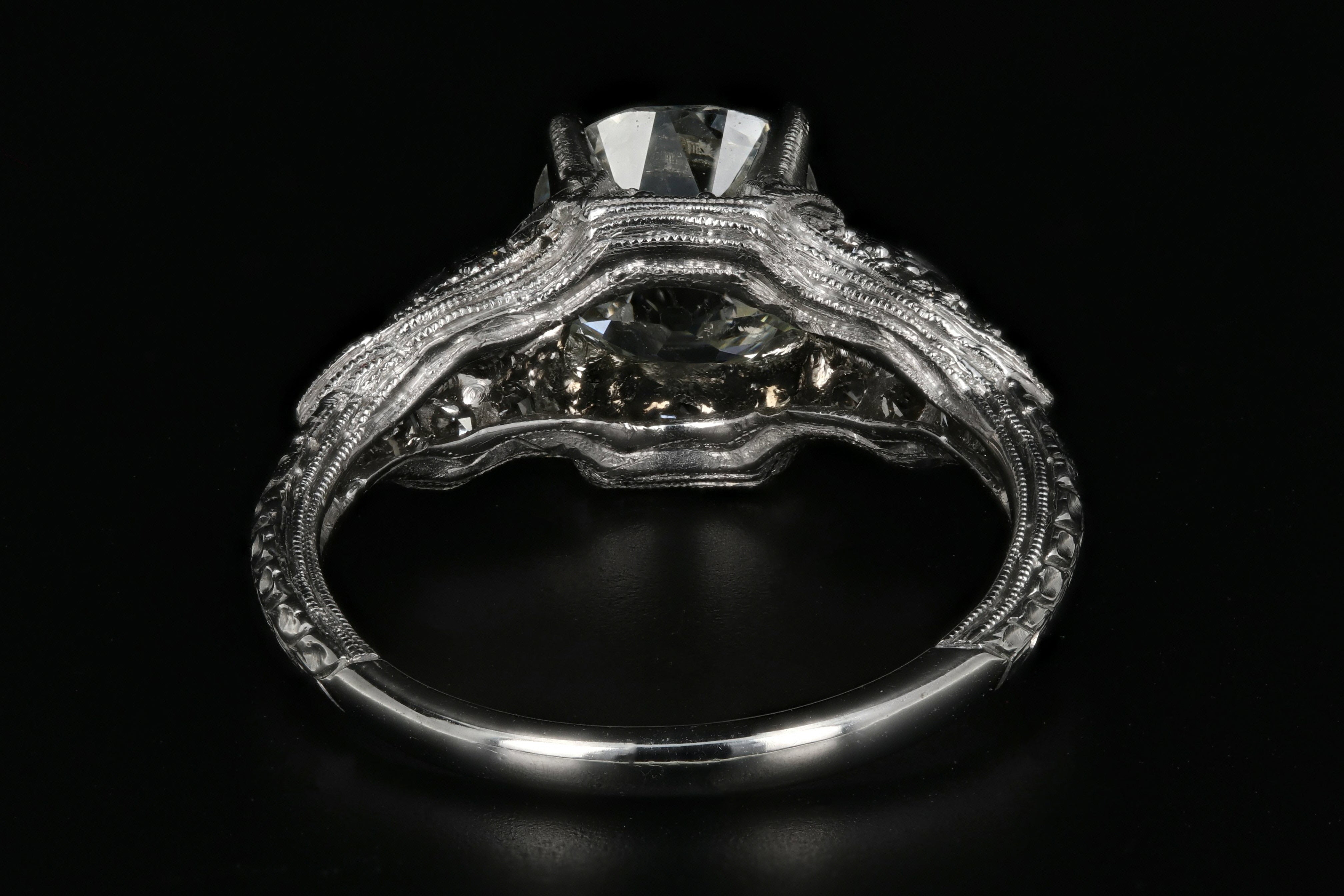 Art Deco Platinum 2.15 Carat Old Mine Cut Diamond Engagement Ring - Queen May