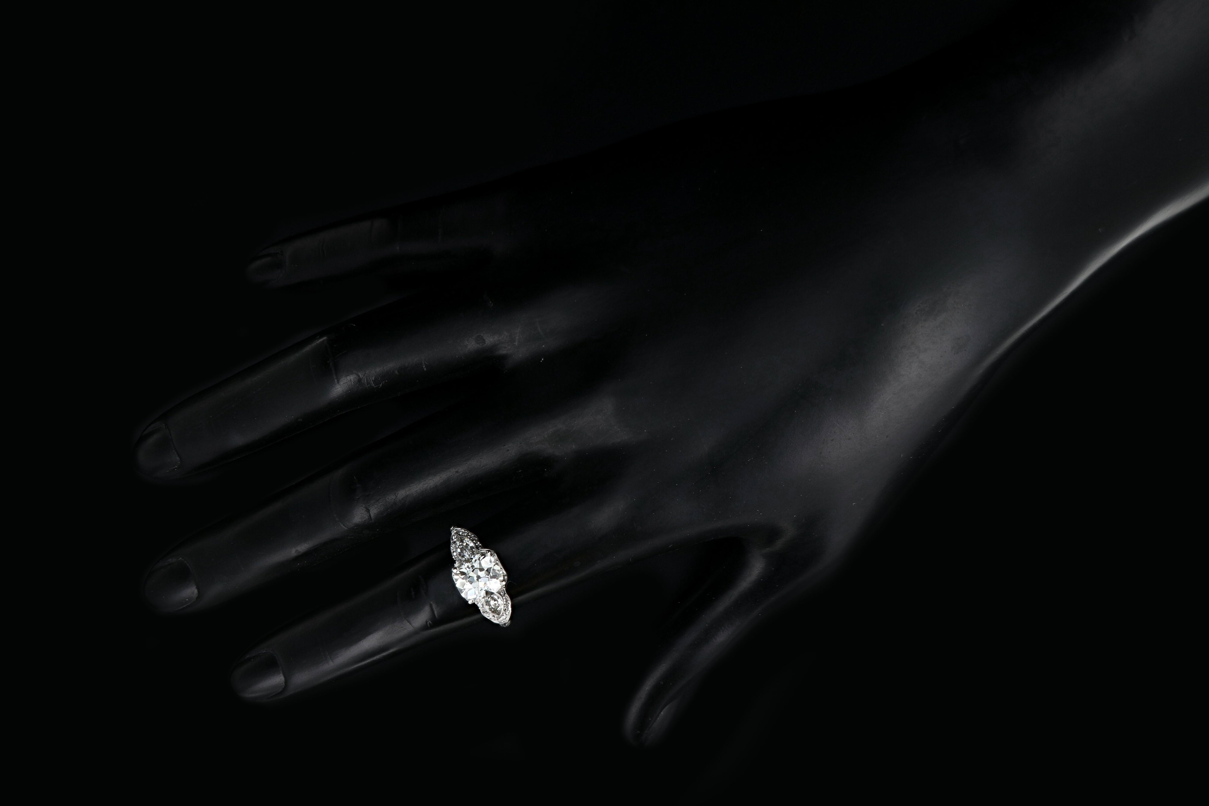 Art Deco Platinum 2.15 Carat Old Mine Cut Diamond Engagement Ring - Queen May