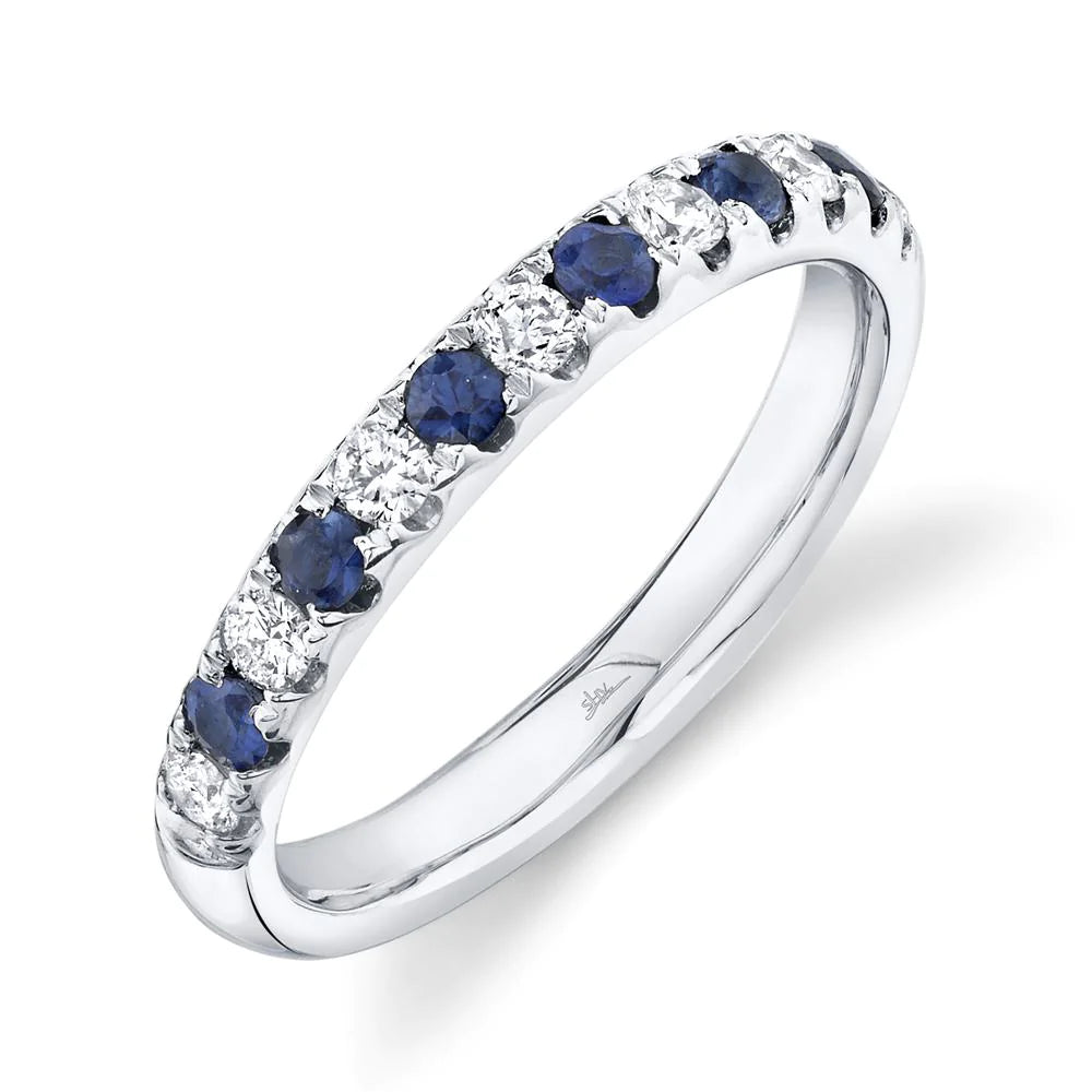 14K Gold Sapphire & Diamond Stackable Wedding Band - Queen May