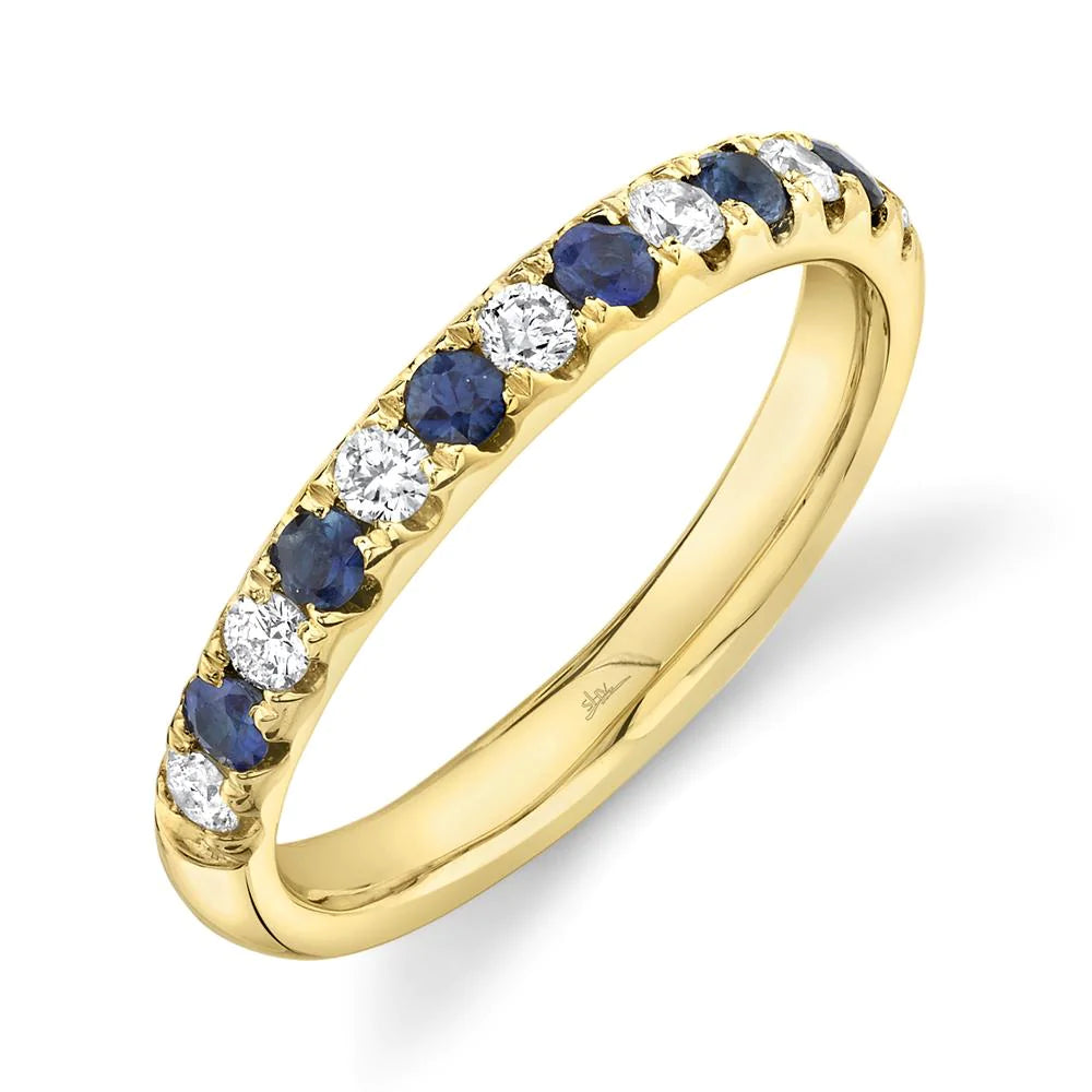 14K Gold Sapphire & Diamond Stackable Wedding Band - Queen May