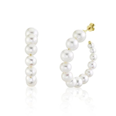 New 14K Gold Fresh Water Pearl Hoop Earrings - Queen May