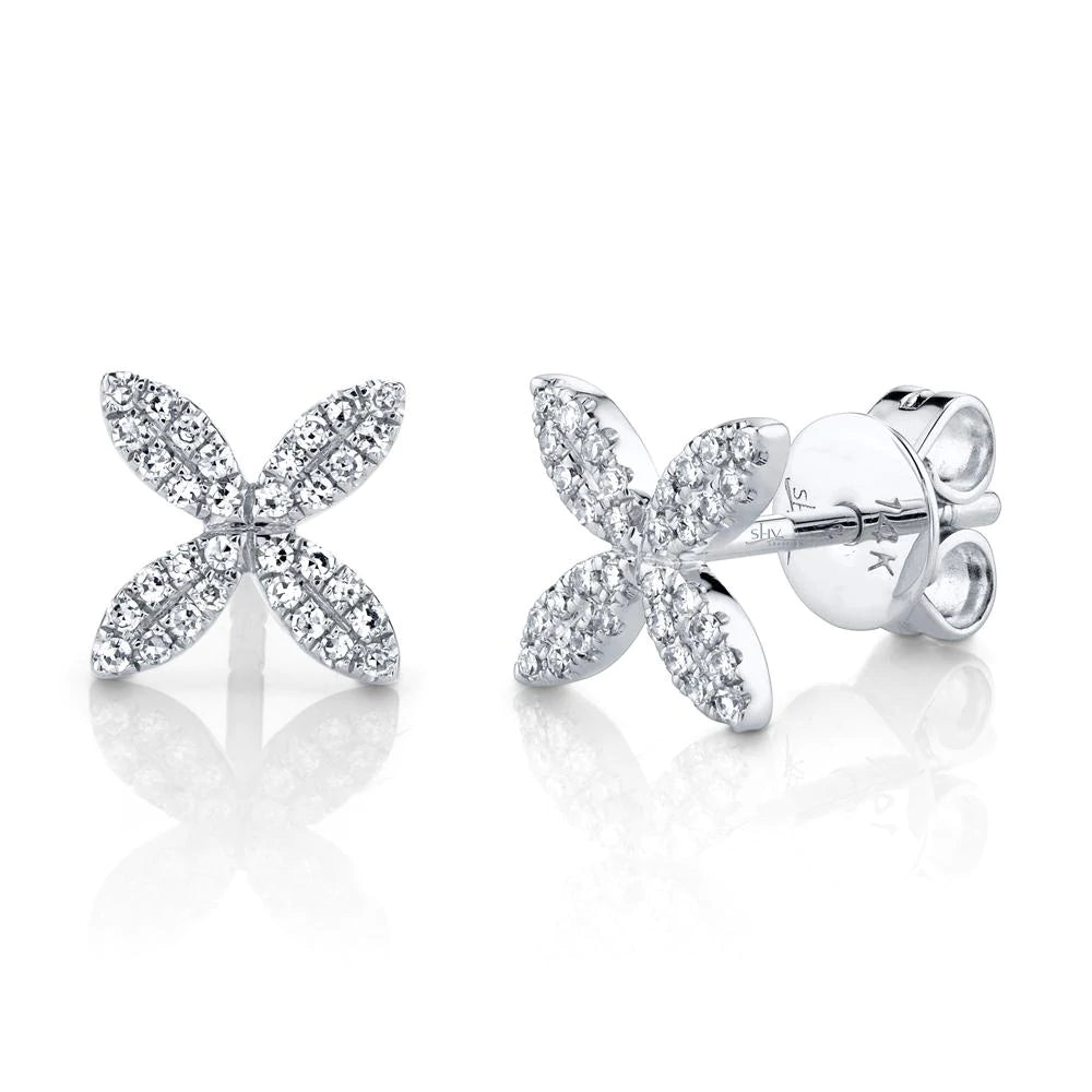 14K Gold 0.16 Carat Total Weight Diamond Flower Stud Earrings - Queen May
