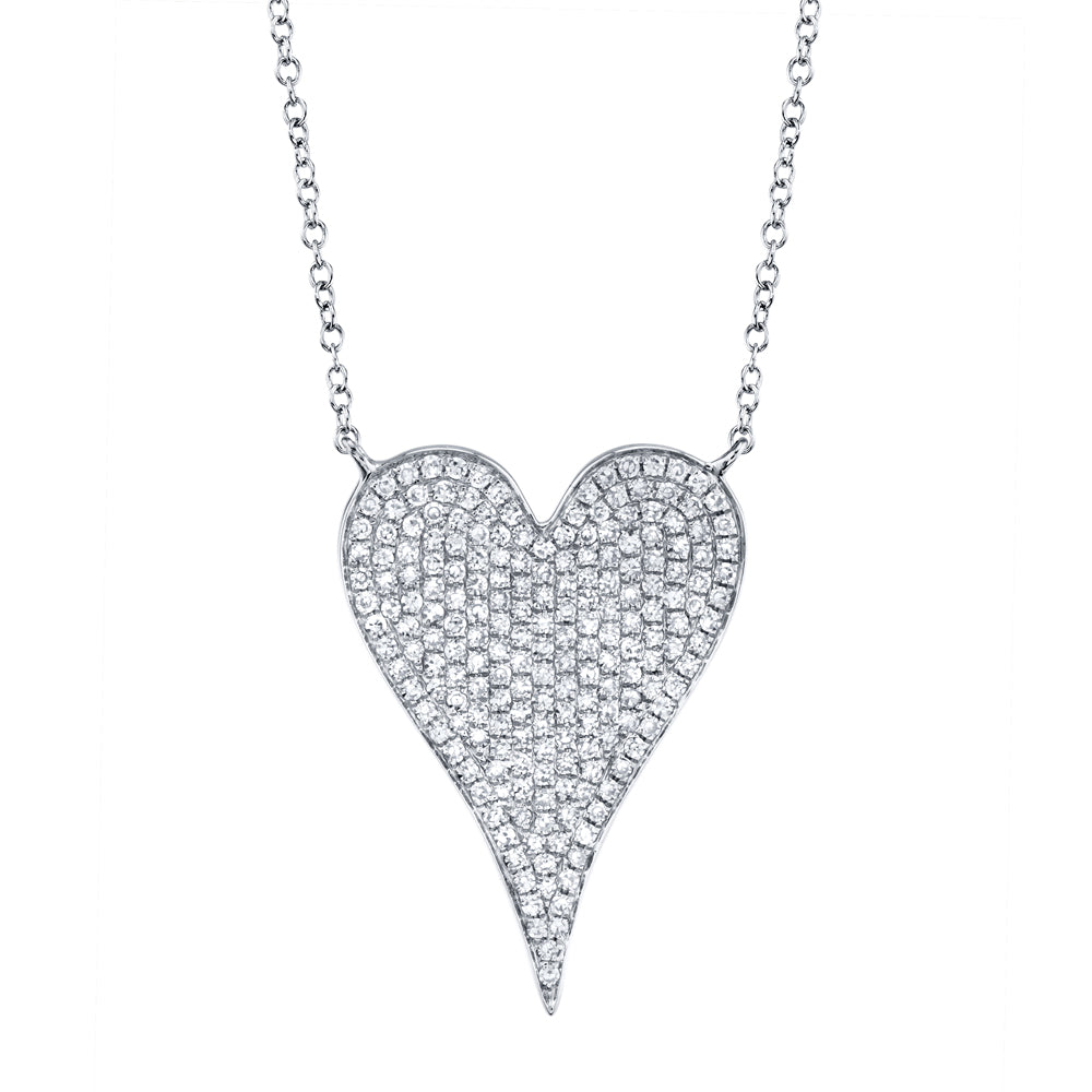 New 14K White Gold .43 Carat Diamond Pave Heart Pendant Necklace - Queen May