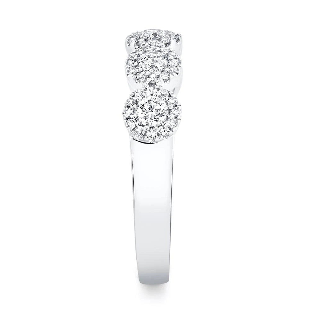 14K White Gold 0.57 Carat Total Weight Round Diamond Halo Wedding Band - Queen May