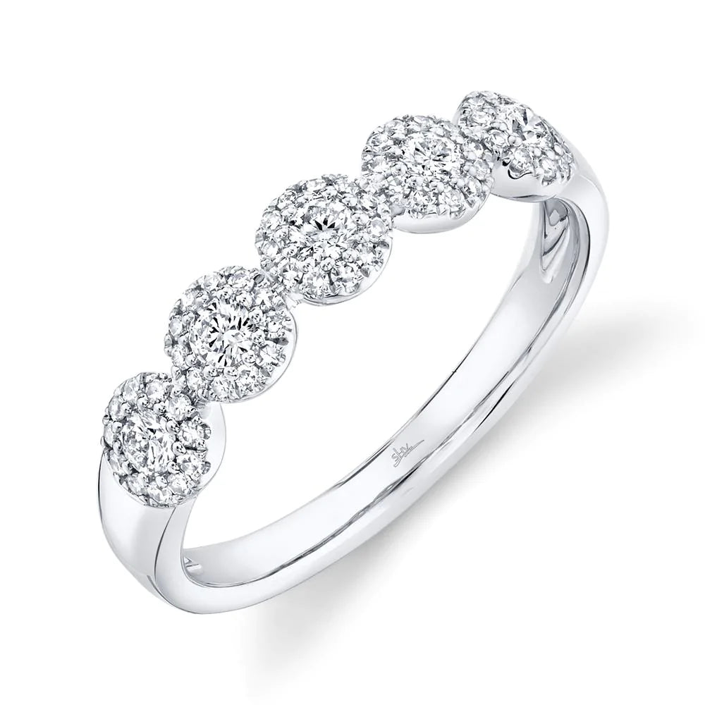 14K White or Yellow Gold 0.40 Carat Total Weight Round Diamond Halo Wedding Band - Queen May
