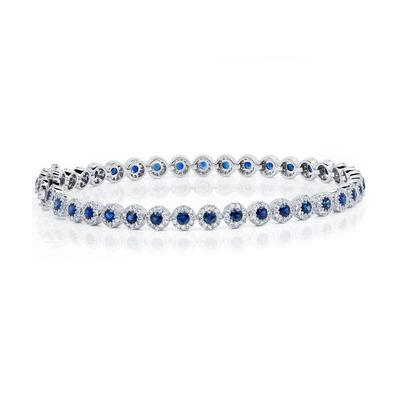 14K White Gold Sapphire & Diamond Halo Bracelet - Queen May