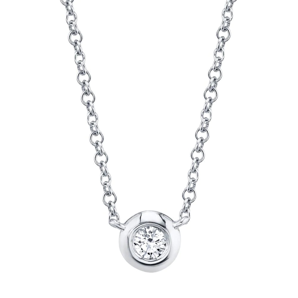 14K Gold .05 Carat Diamond Bezel Pendant Necklace - Queen May