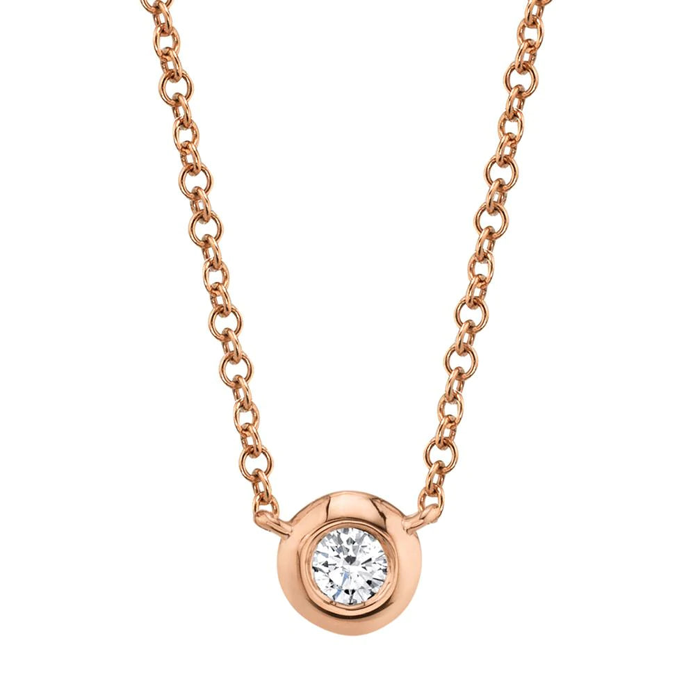 14K Gold .05 Carat Diamond Bezel Pendant Necklace - Queen May