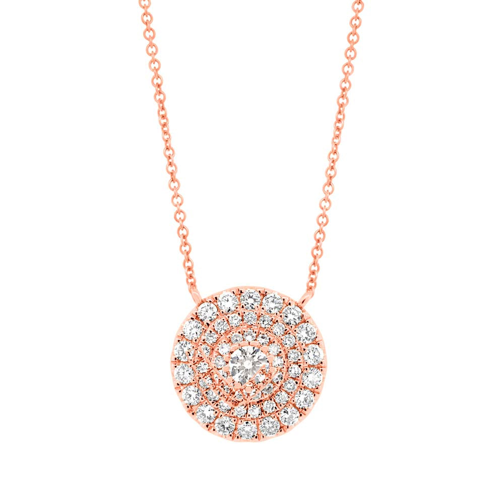 New 14K Rose Gold .45 Carat Total Weight Diamond Halo Pendant Necklace - Queen May