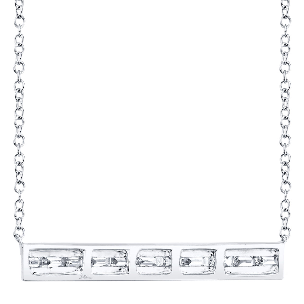 14K White Gold .40 Carat Diamond Baguette Bar Necklace - Queen May