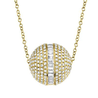 14K Gold Diamond Baguette Barrel Pendant Necklace - Queen May