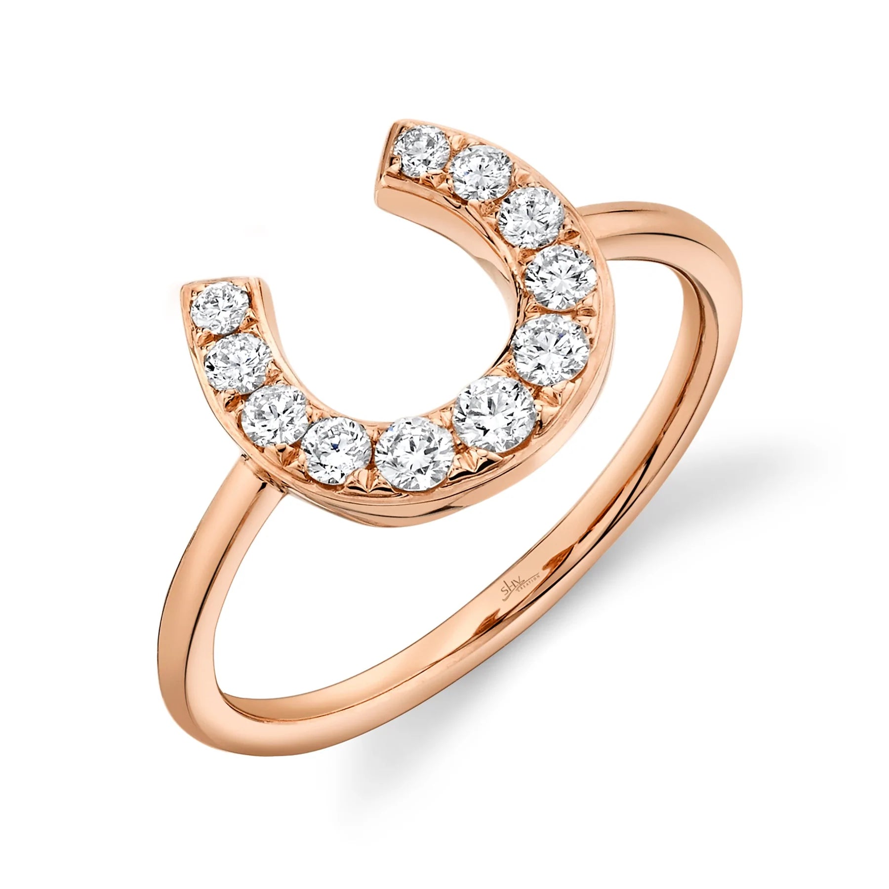 14K Rose Gold 0.36 Carat Total Weight Diamond Horseshoe Ring - Queen May