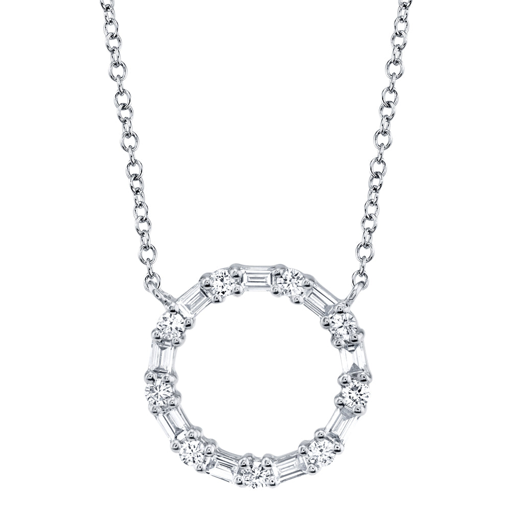 New 14K Gold .29 Carat Total Weight Diamond Baguette Circle Pendant Necklace - Queen May