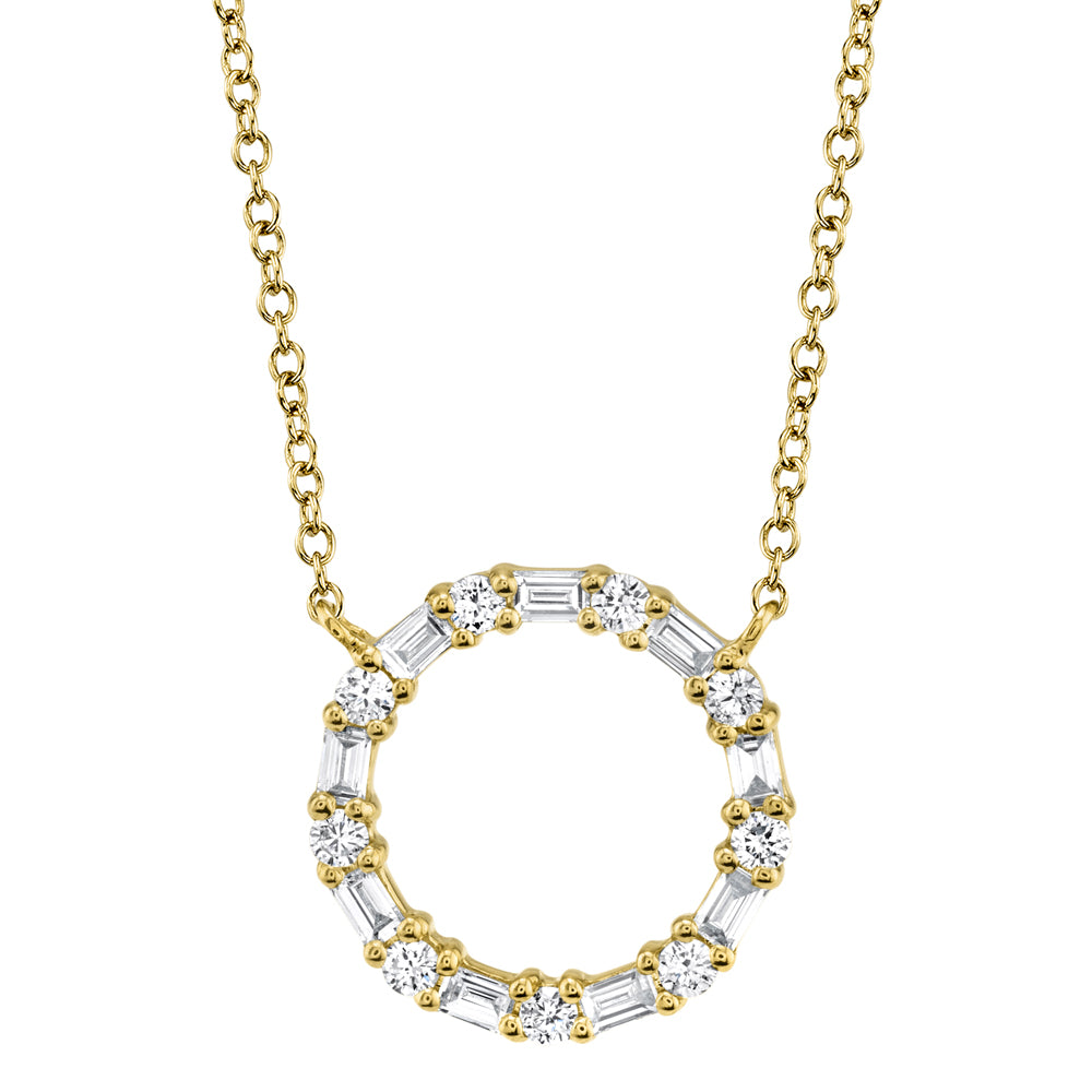 New 14K Gold .29 Carat Total Weight Diamond Baguette Circle Pendant Necklace - Queen May