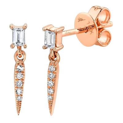 14K Rose Gold Mini Diamond Baguette Earrings - Queen May