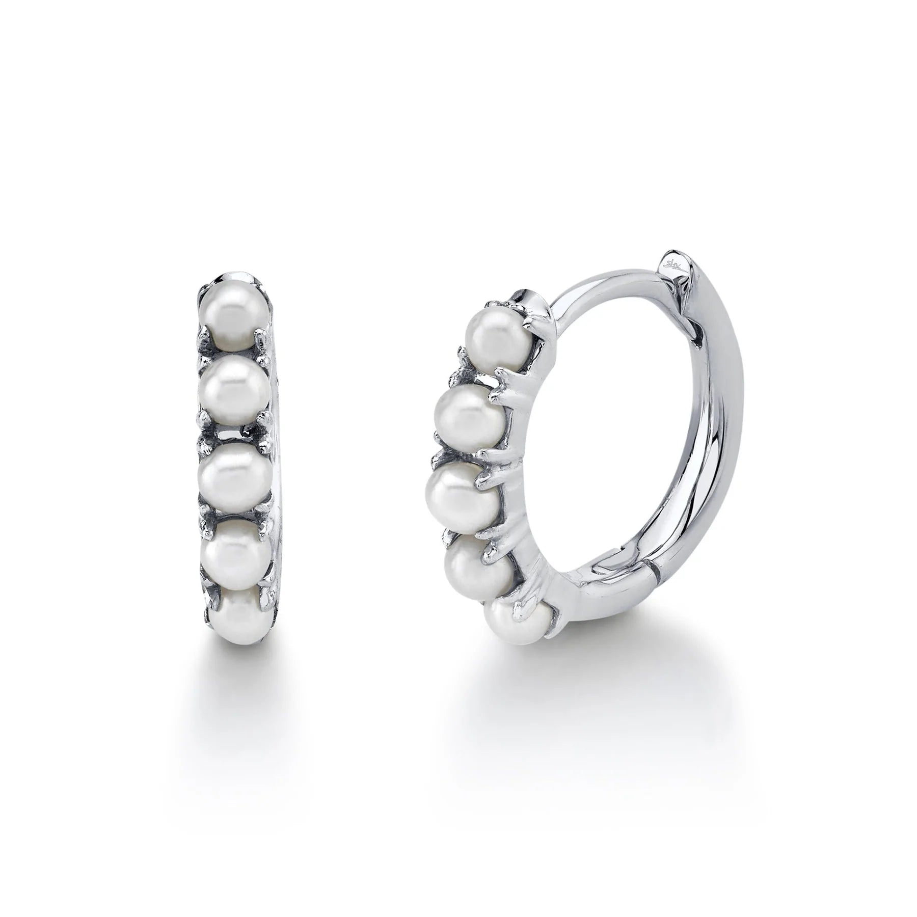 14K Gold Cultured Pearl Mini Huggie Earrings - Queen May