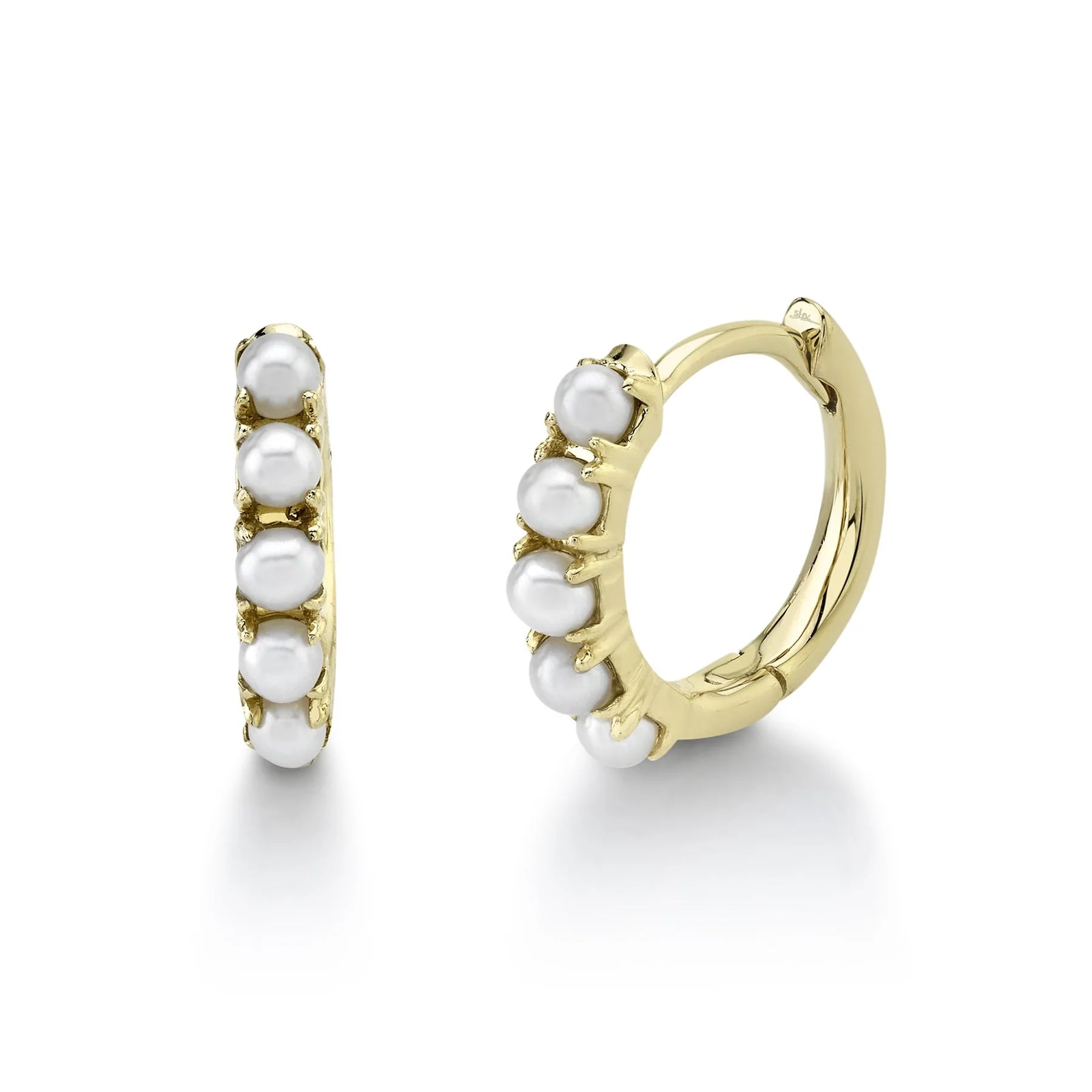 14K Gold Cultured Pearl Mini Huggie Earrings - Queen May