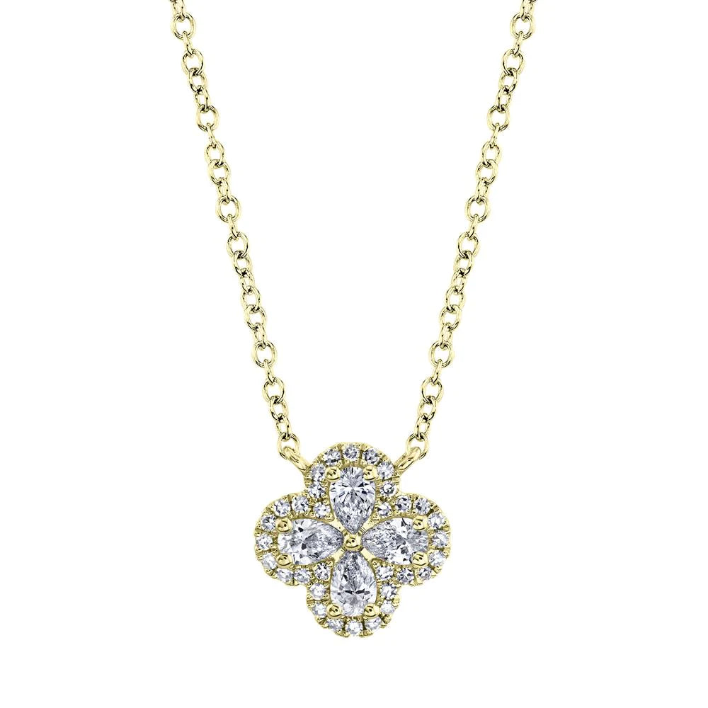 14K Gold 0.41 Carat Diamond Clover Pendant Necklace - Queen May