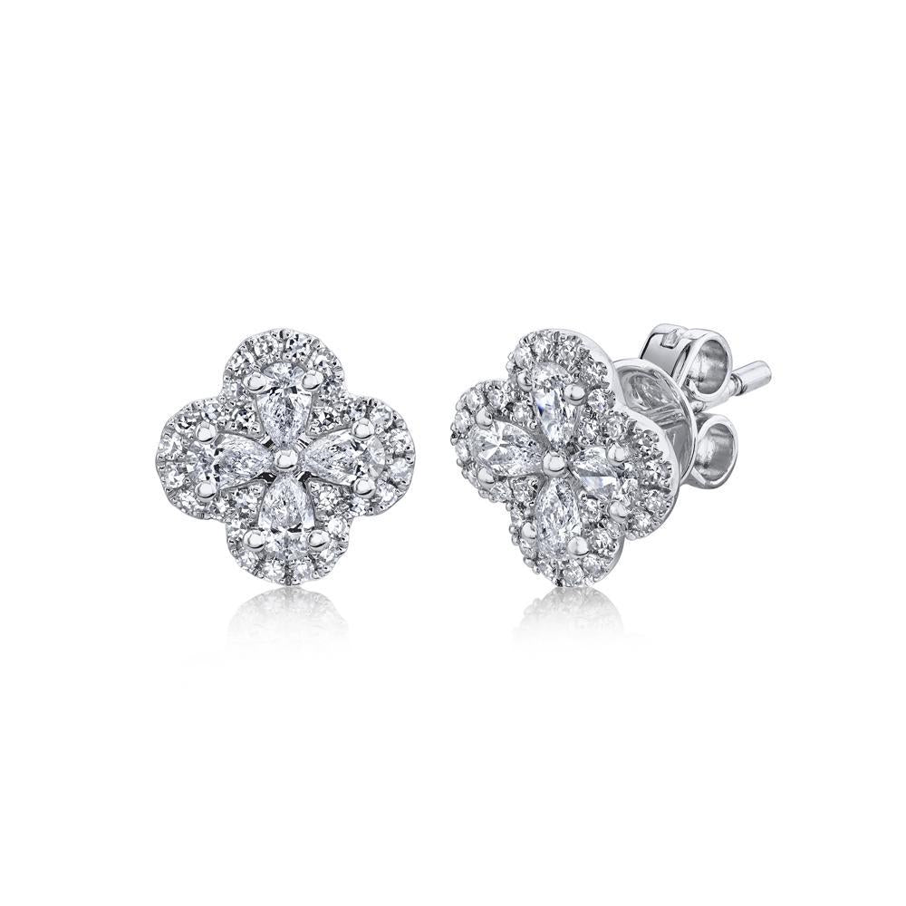 14K Gold 0.60 Carat Total Weight Diamond Clover Stud Earrings - Queen May