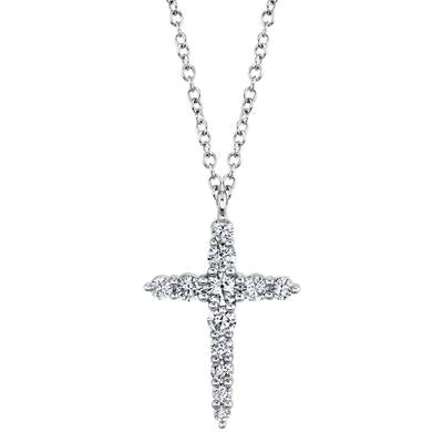 14K White Gold .46 Carat Total Weight Diamond Cross Pendant Necklace - Queen May