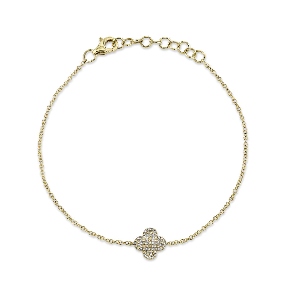 14K Gold .16 Carat Total Weight Diamond Pave Clover Bracelet - Queen May