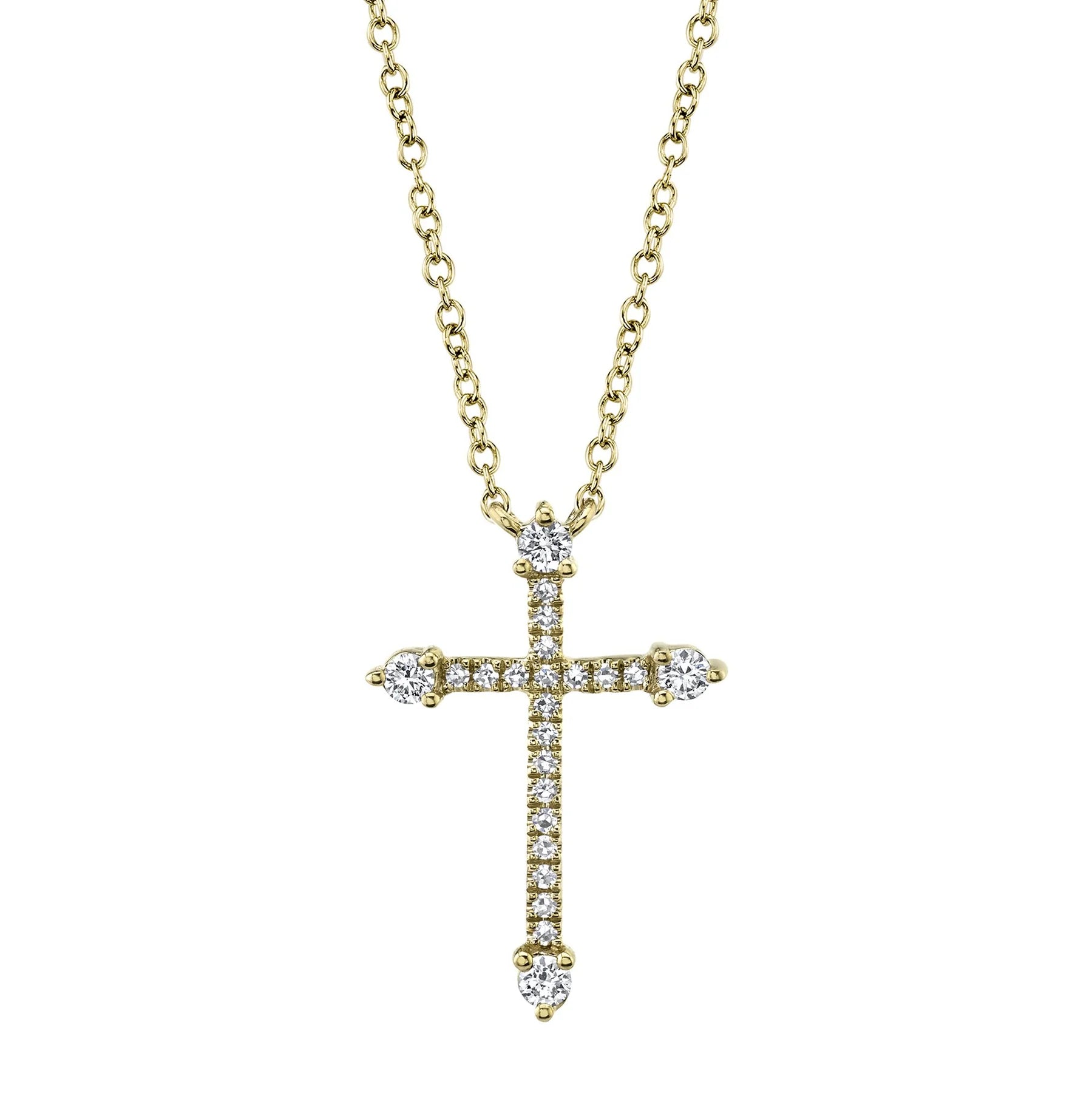 14K Gold 0.17 Carat Total Weight Diamond Cross Pendant Necklace - Queen May