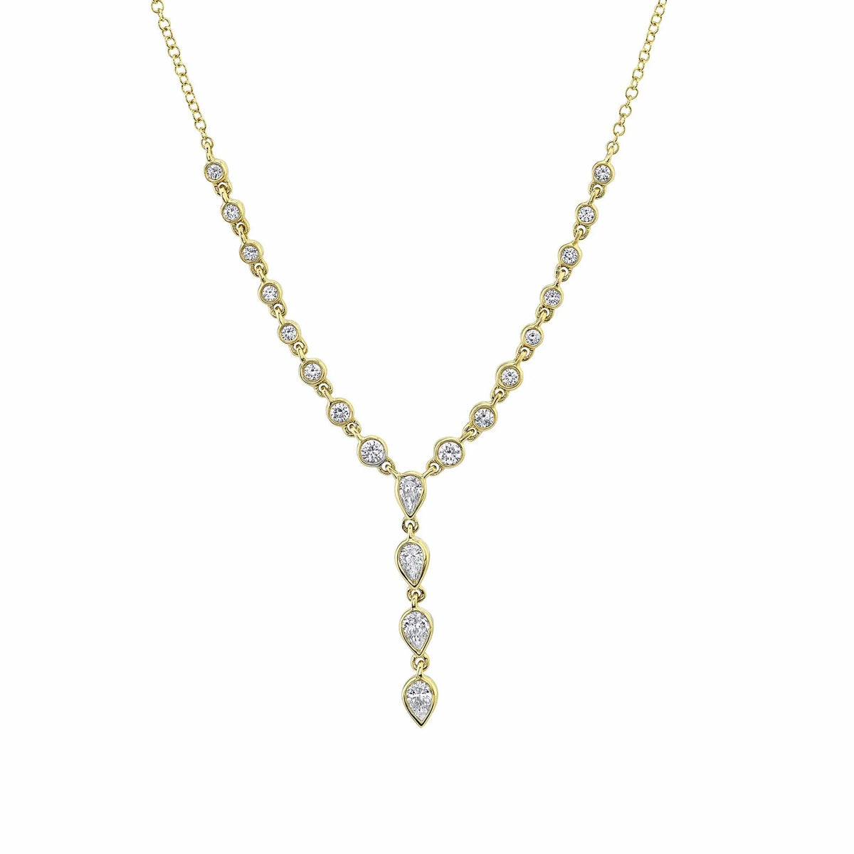 14K Yellow Gold 0.53 Carat Diamond Pear Lariat Necklace - Queen May