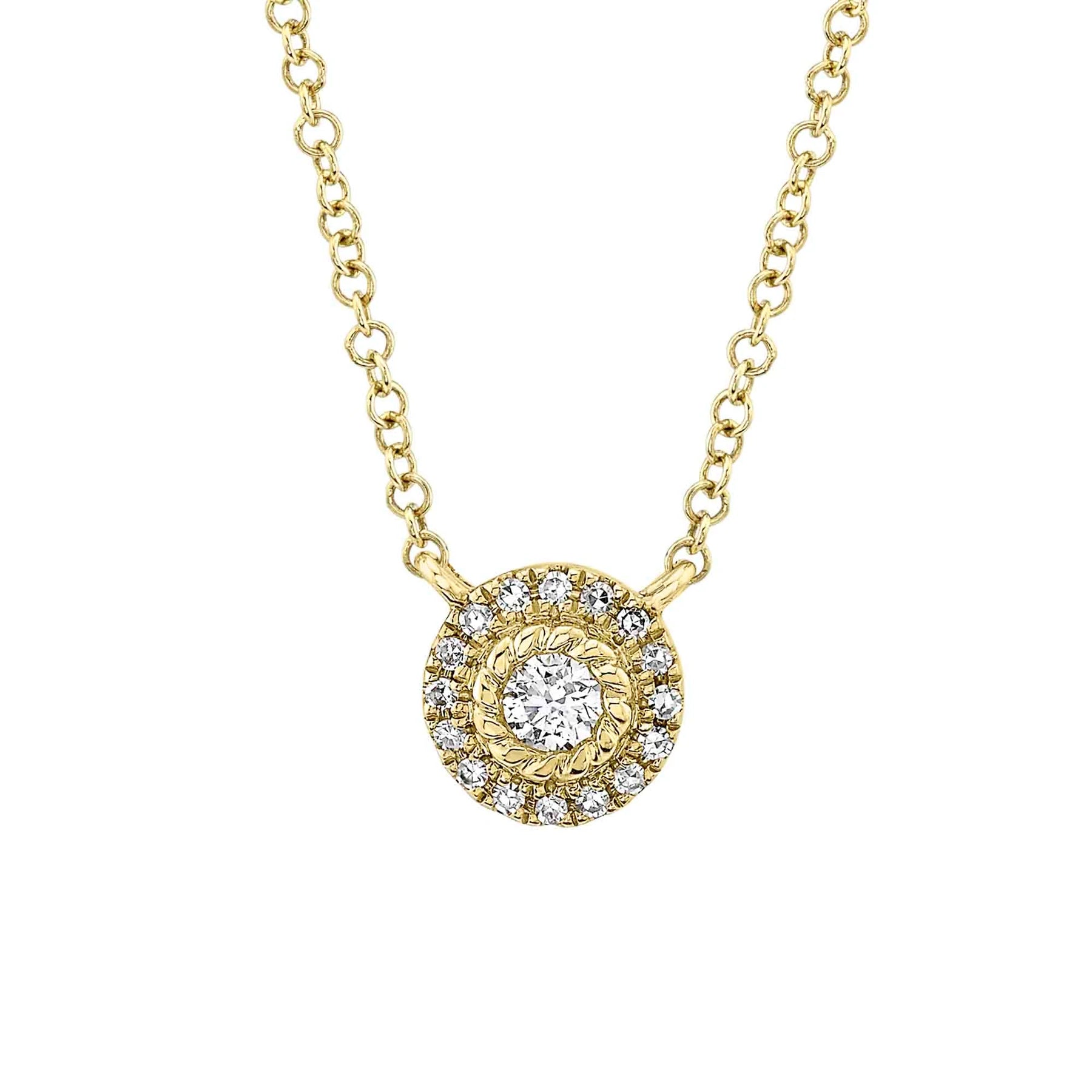 14K Yellow Gold 0.09 Carat Total Weight Round Diamond Halo Pendant Necklace - Queen May