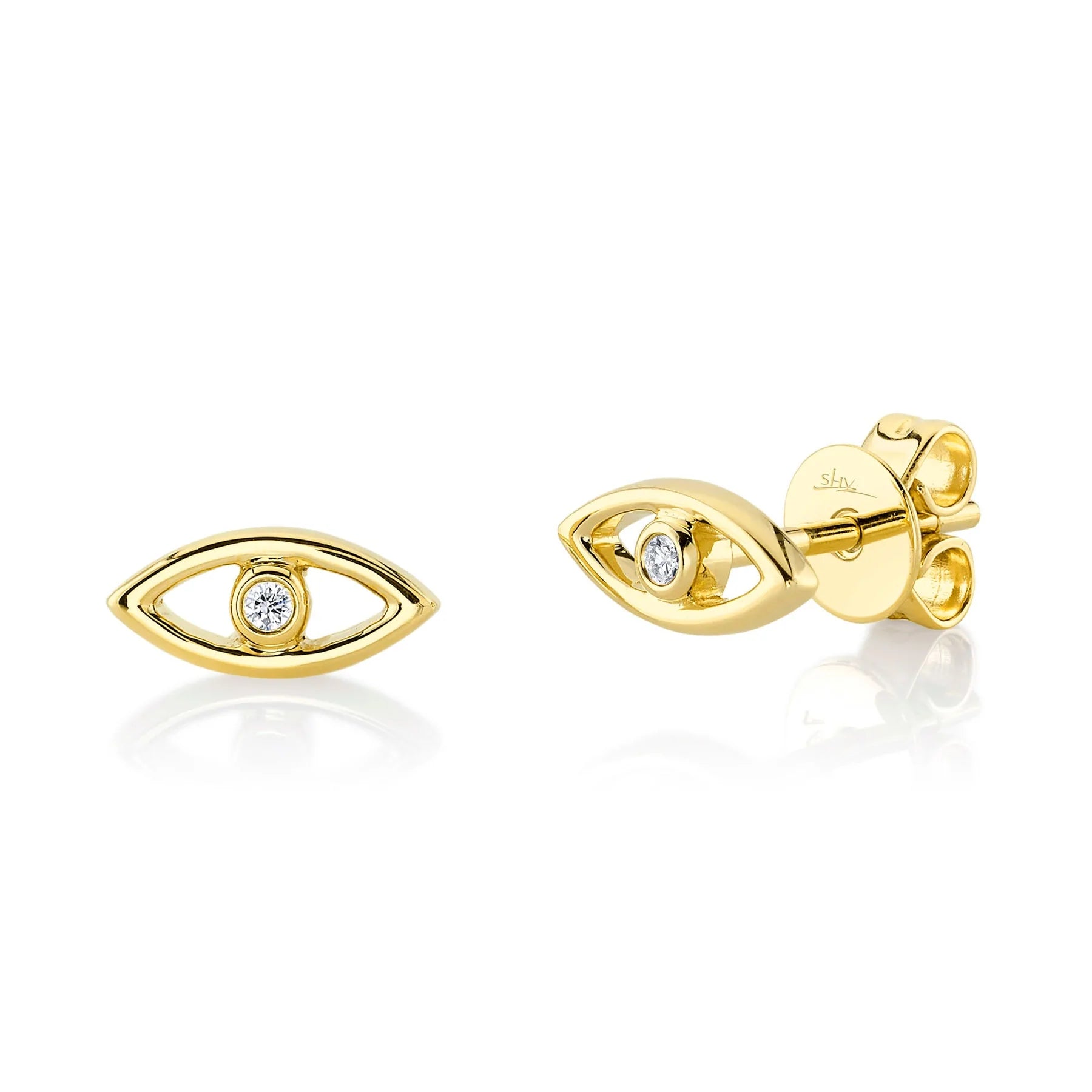 14K Yellow Gold Mini Evil Eye Bezel Stud Earrings - Queen May
