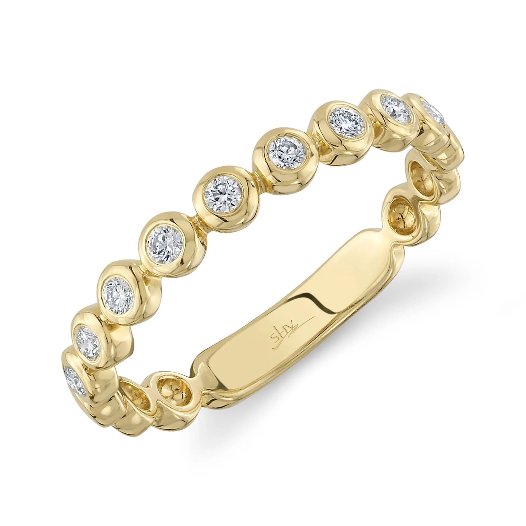 14K Yellow Gold 0.17 Carat Total Weight Round Diamond Bezel Band - Queen May