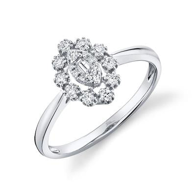 14K Gold .25 Carat Total Weight Diamond Baguette Cluster Ring - Queen May