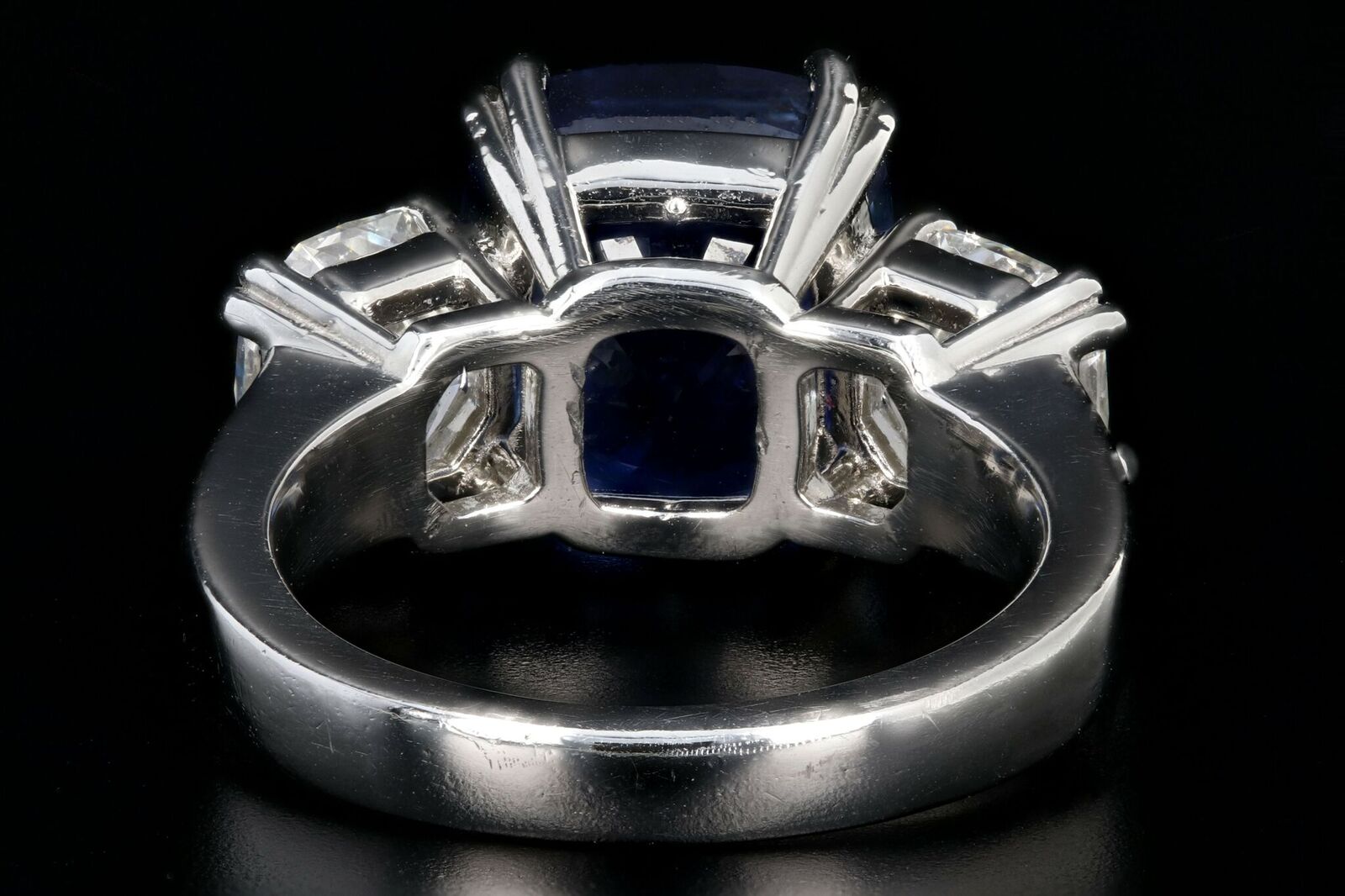 Modern Platinum 6.65 Carat Ceylon Sapphire and Octagonal Cut Diamond Three Stone Ring - Queen May