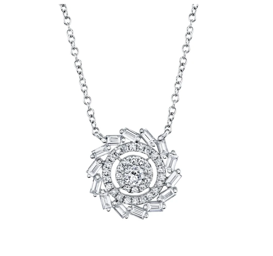 New 14K White Gold .46 CT Diamond Baguette Necklace - Queen May
