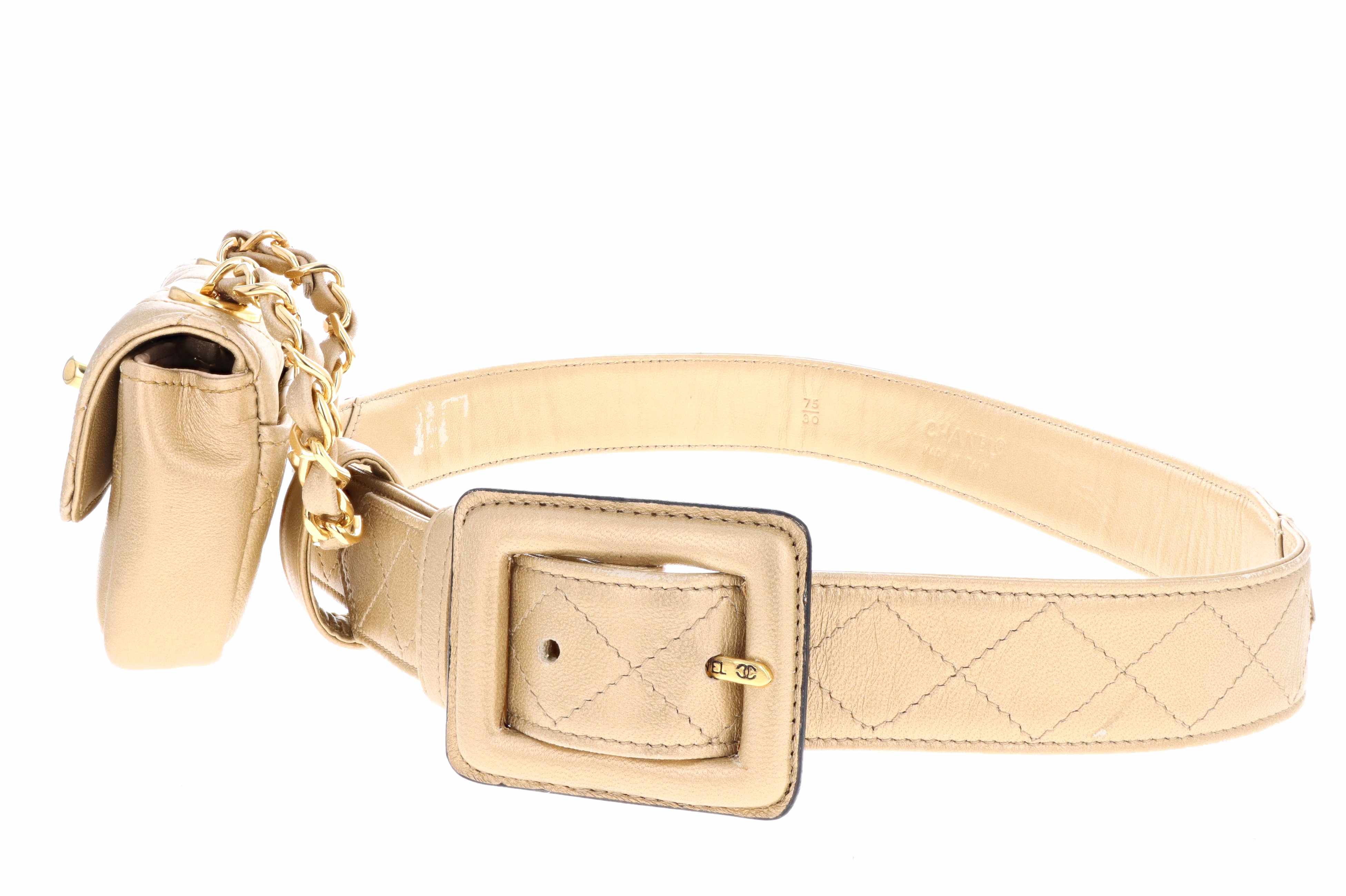 Rare Vintage Chanel Quilted Hanging Micro Belt Bag- Gold - Queen May