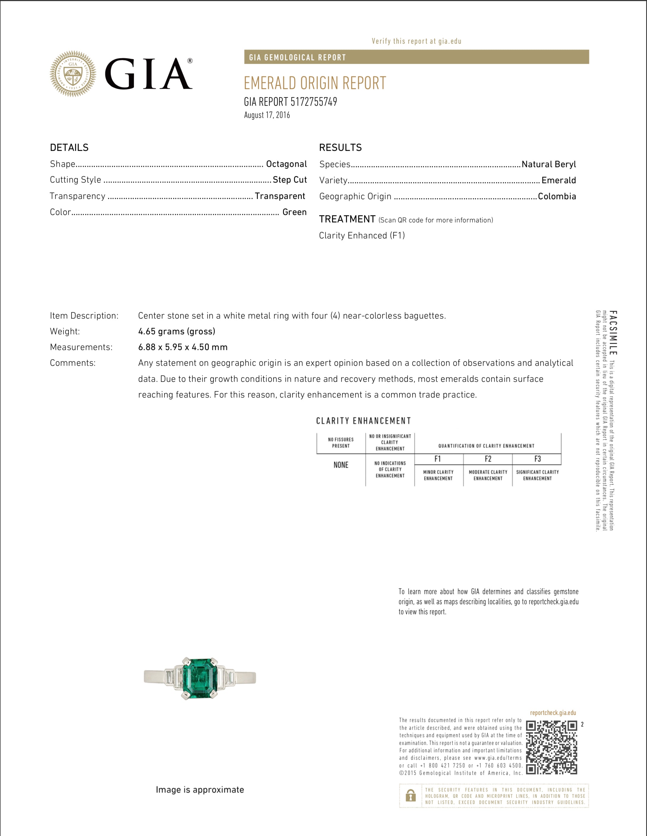 Platinum 1.28 Carat Colombian Emerald GIA Certified - Queen May