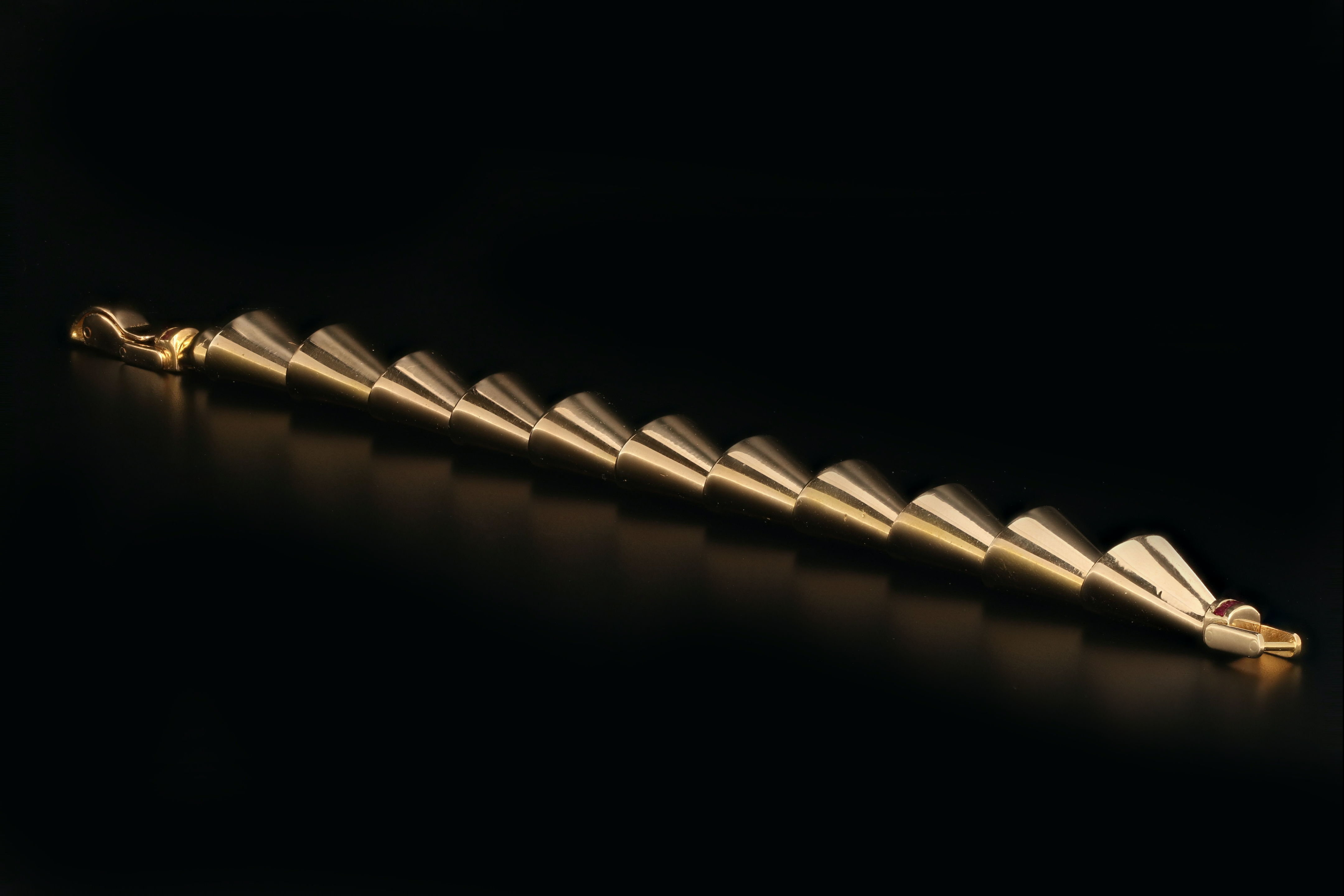 Retro 18K Rose Gold Diamond & Ruby Peek-a-Boo Bracelet c.1950's - Queen May